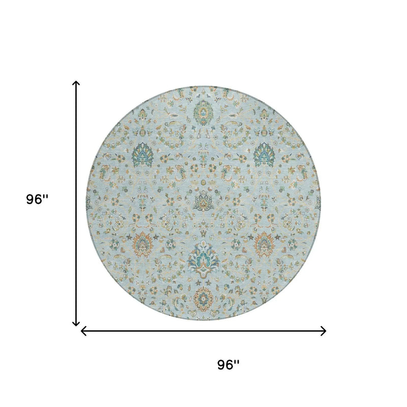 8' Sky Blue And Blue Round Floral Washable Indoor Outdoor Area Rug Homeroots Outdoor