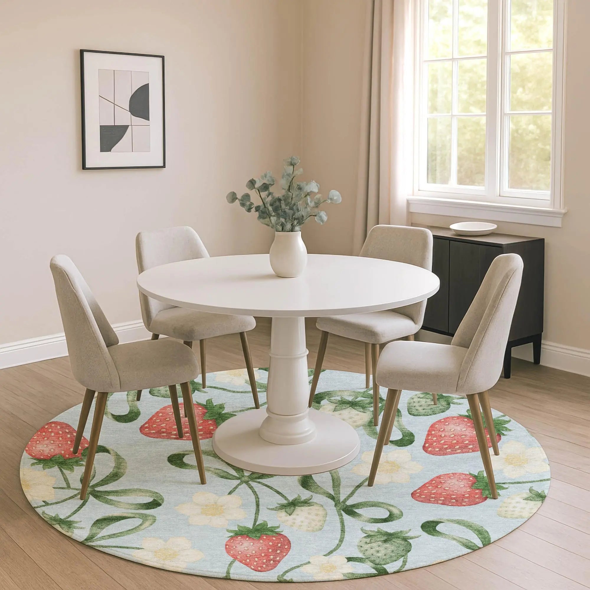 8' Sky Blue And Blue Round Floral Washable Indoor Outdoor Area Rug Homeroots Outdoor