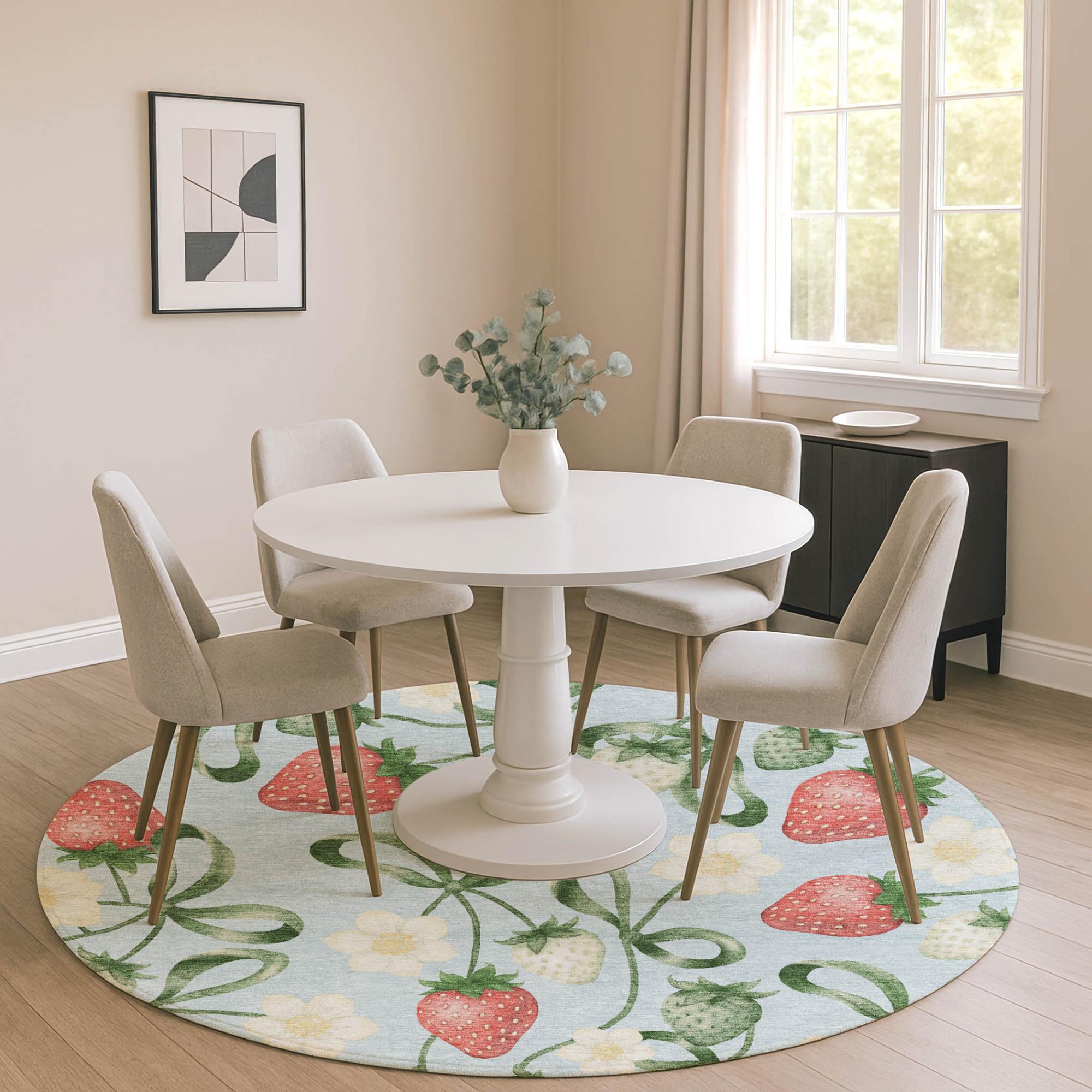 8' Sky Blue And Blue Round Floral Washable Indoor Outdoor Area Rug Homeroots Outdoor