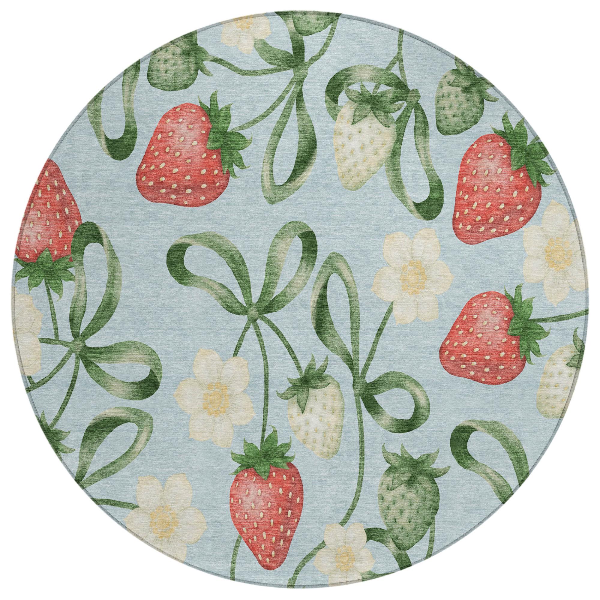 8' Sky Blue And Blue Round Floral Washable Indoor Outdoor Area Rug Homeroots Outdoor