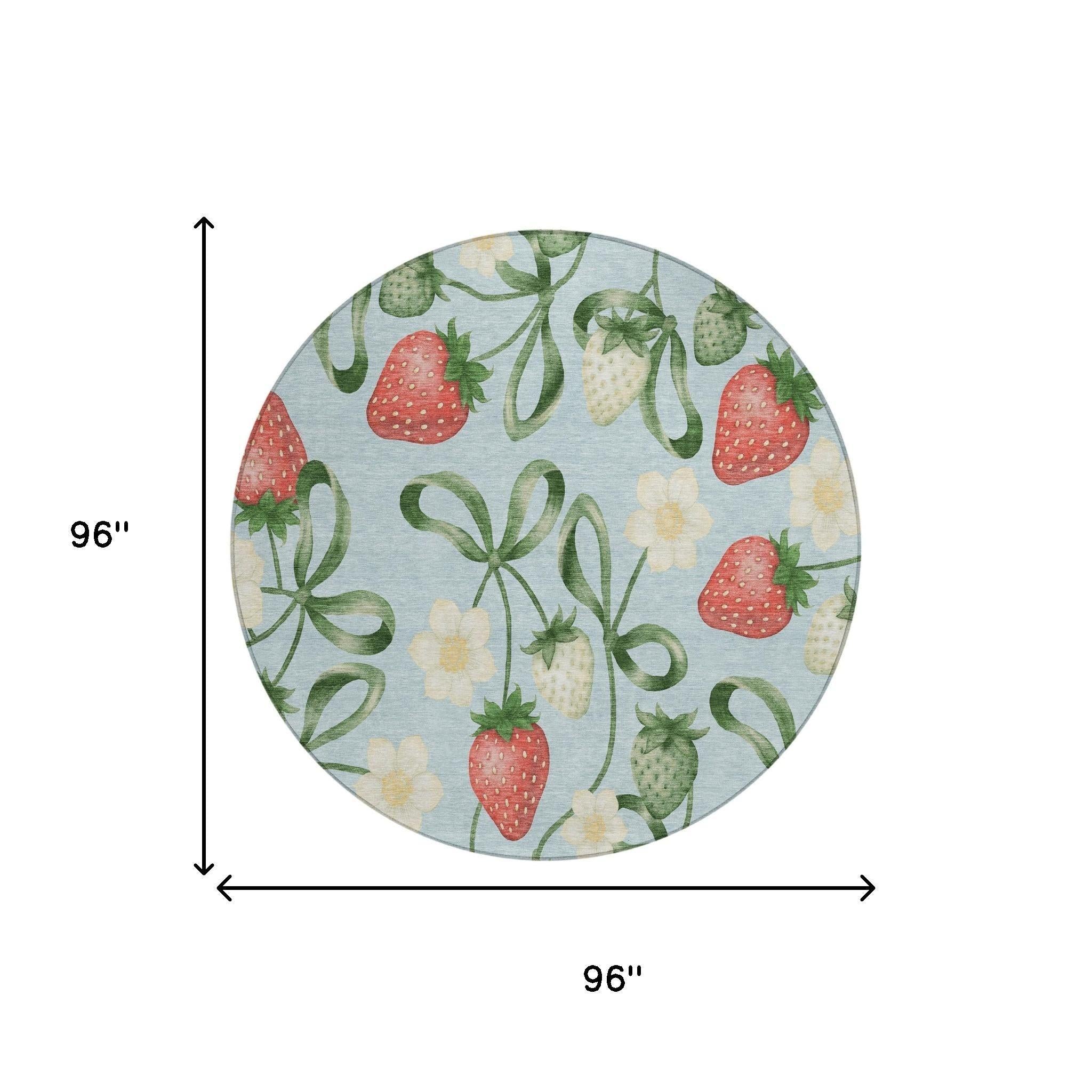 8' Sky Blue And Blue Round Floral Washable Indoor Outdoor Area Rug Homeroots Outdoor