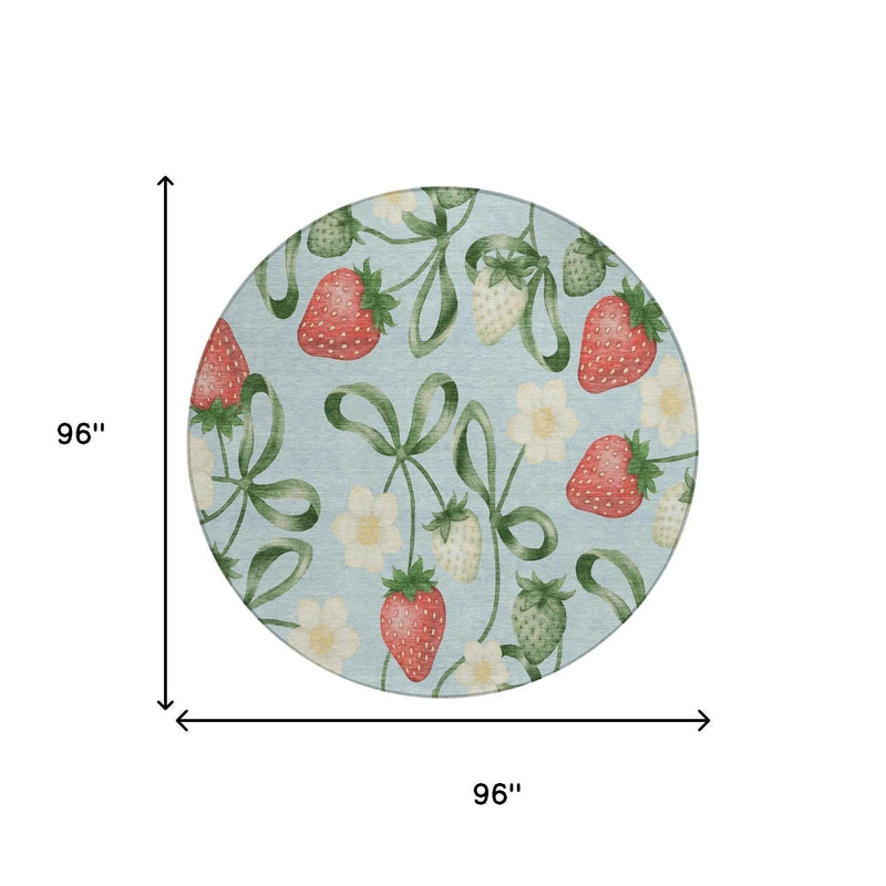 8' Sky Blue And Blue Round Floral Washable Indoor Outdoor Area Rug Homeroots Outdoor