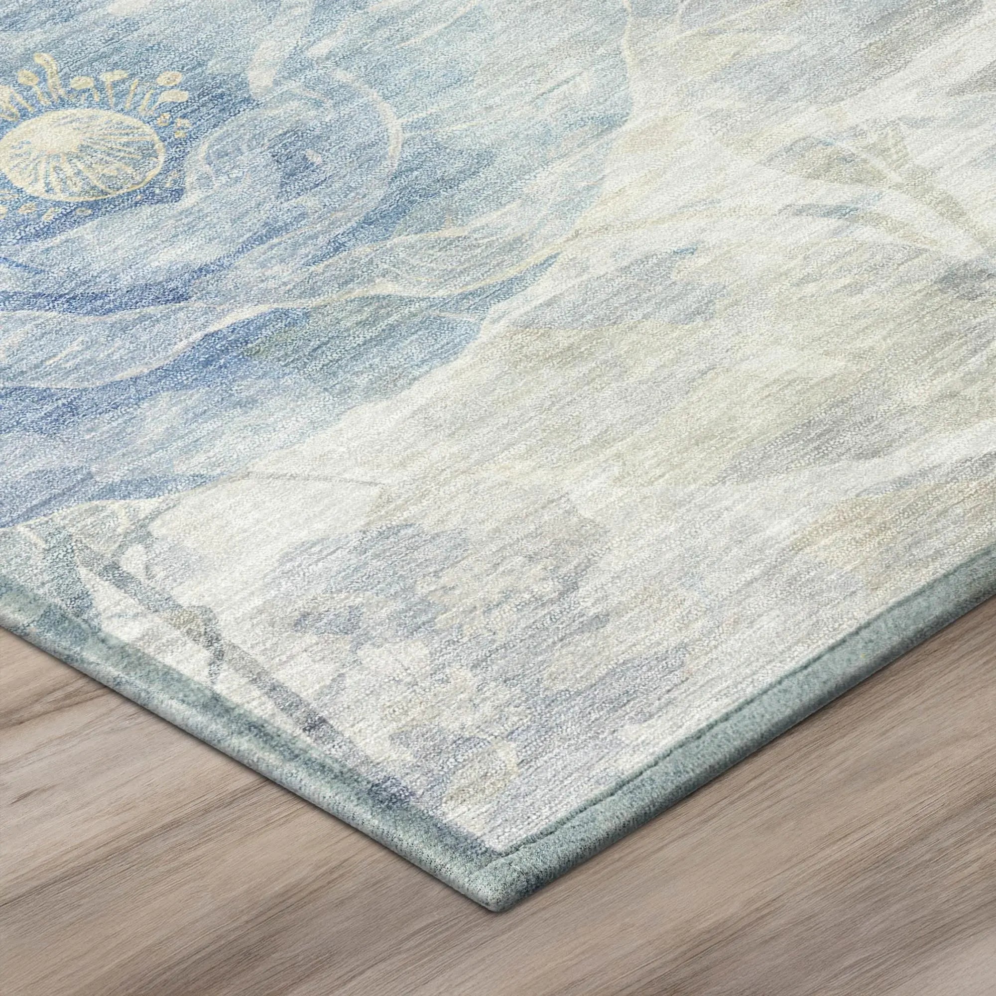 8' Sky Blue And Blue Round Floral Washable Indoor Outdoor Area Rug Homeroots Outdoor