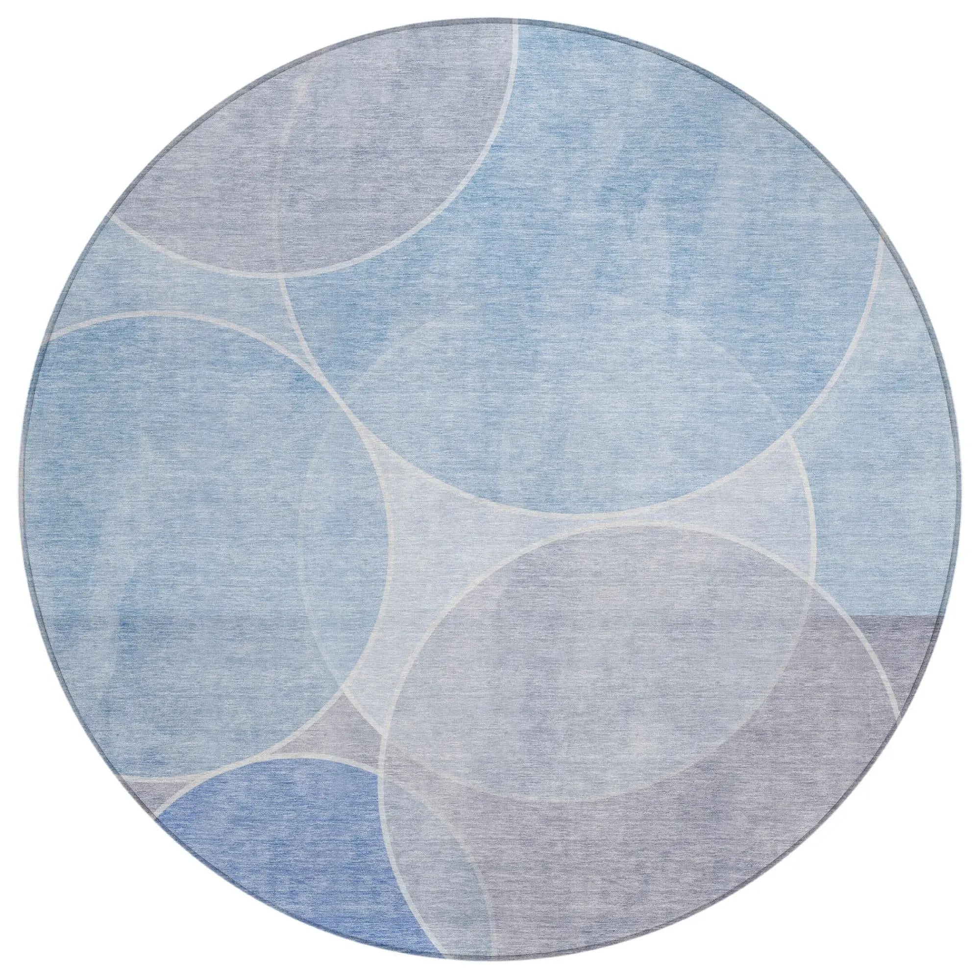 8' Sky Blue And Blue Round Geometric Washable Indoor Outdoor Area Rug Homeroots Outdoor