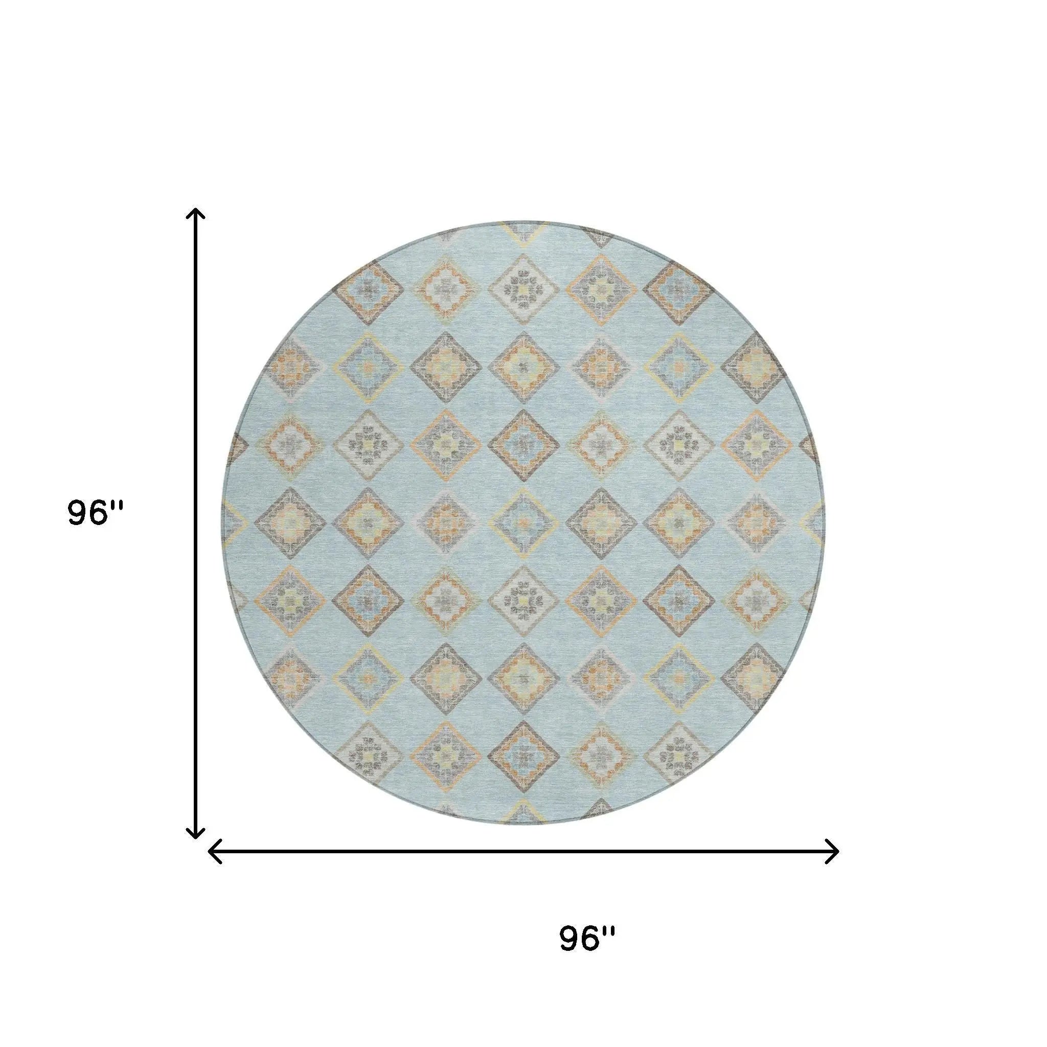 8' Sky Blue And Blue Round Geometric Washable Indoor Outdoor Area Rug Homeroots Outdoor