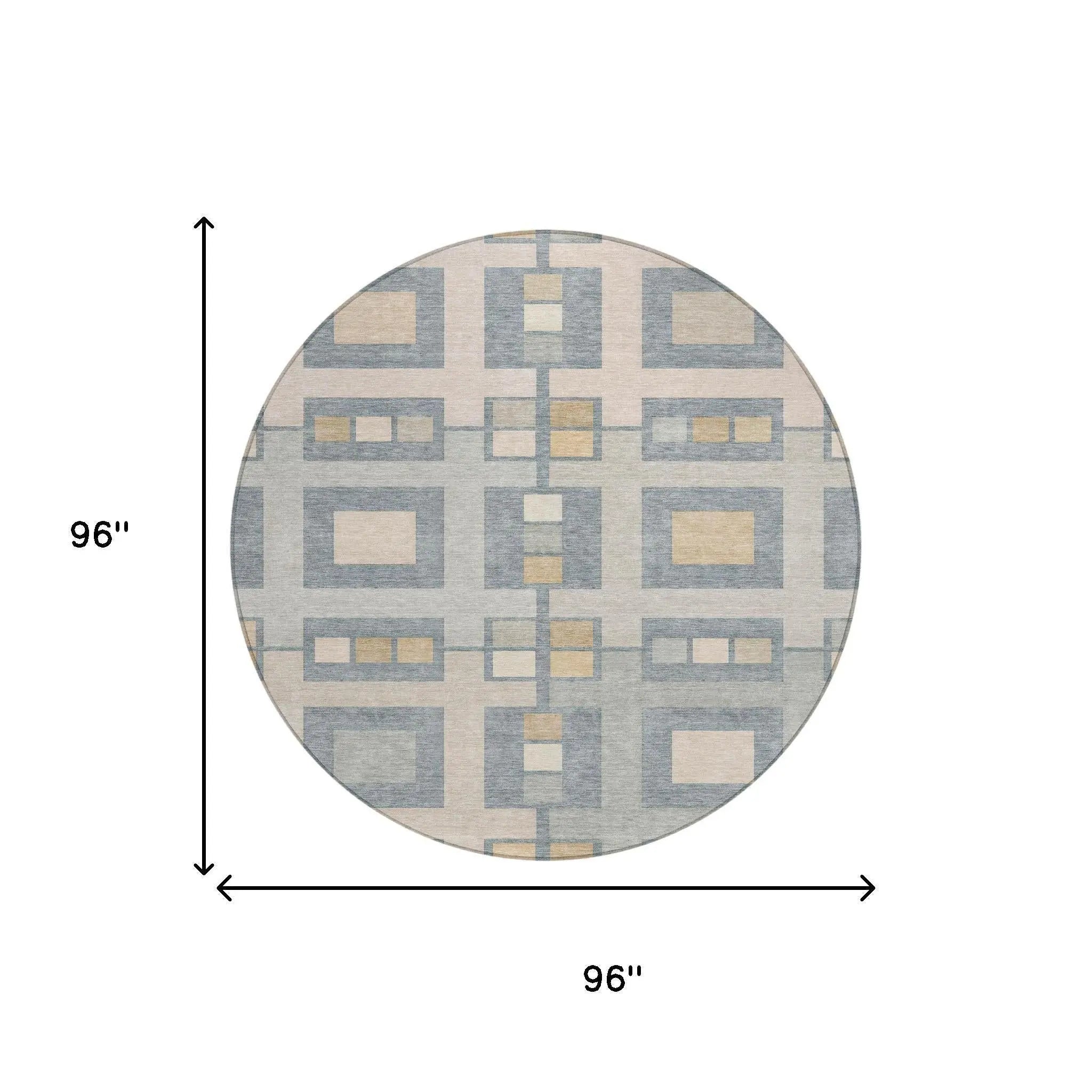 8' Sky Blue And Blue Round Geometric Washable Indoor Outdoor Area Rug Homeroots Outdoor