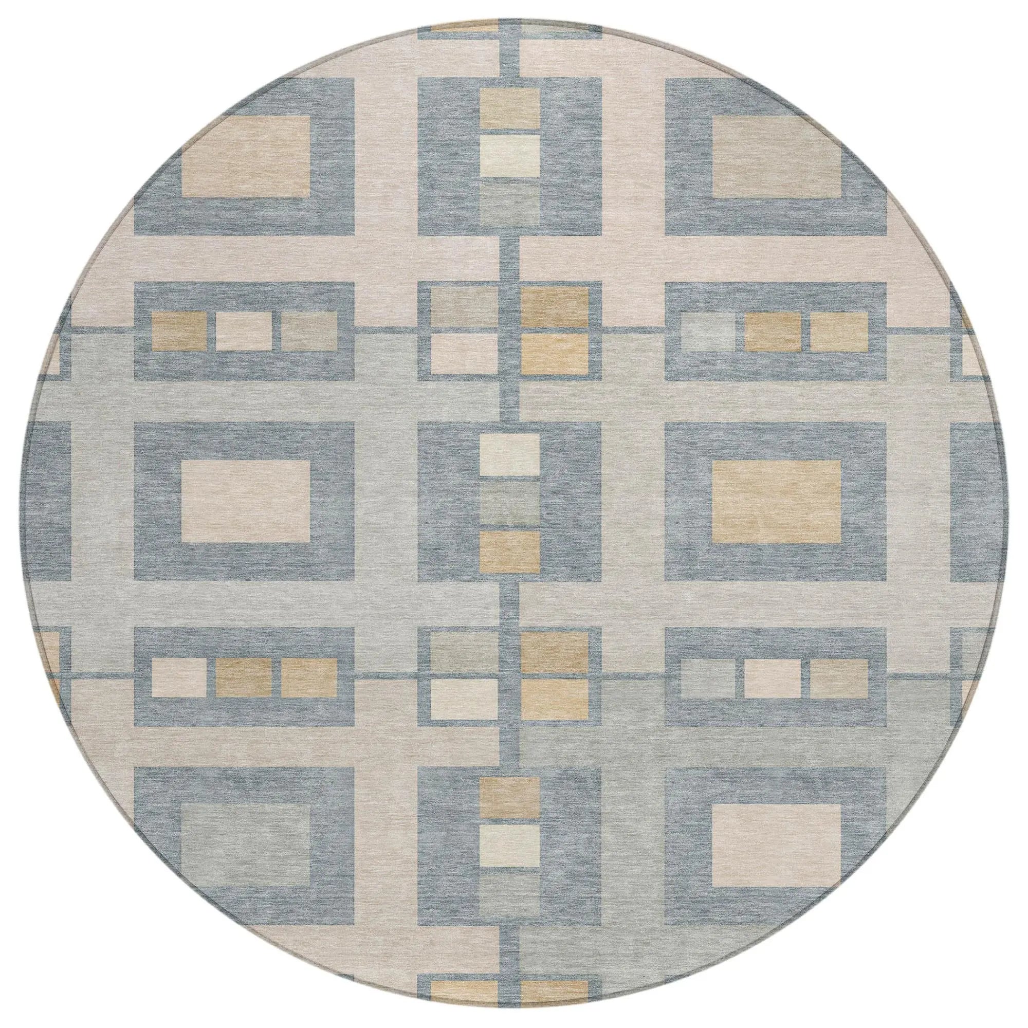 8' Sky Blue And Blue Round Geometric Washable Indoor Outdoor Area Rug Homeroots Outdoor