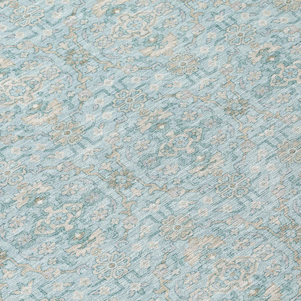8' Sky Blue And Blue Round Oriental Washable Indoor Outdoor Area Rug Homeroots Outdoor