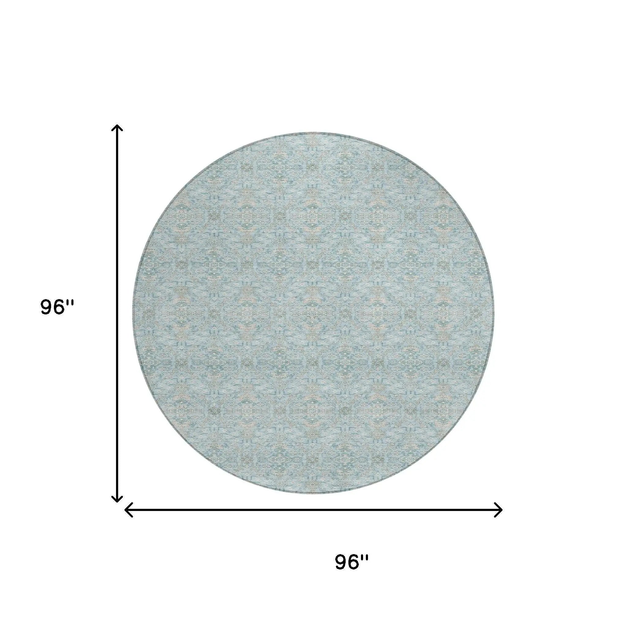 8' Sky Blue And Blue Round Oriental Washable Indoor Outdoor Area Rug Homeroots Outdoor