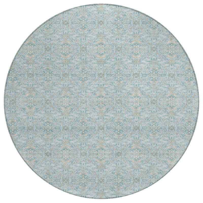 8' Sky Blue And Blue Round Oriental Washable Indoor Outdoor Area Rug Homeroots Outdoor