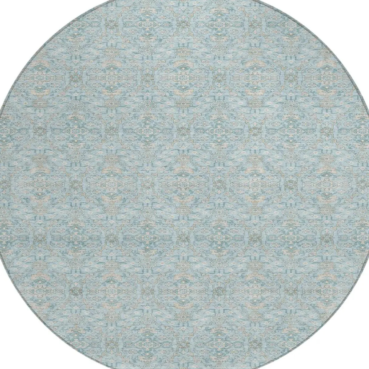 8' Sky Blue And Blue Round Oriental Washable Indoor Outdoor Area Rug Homeroots Outdoor