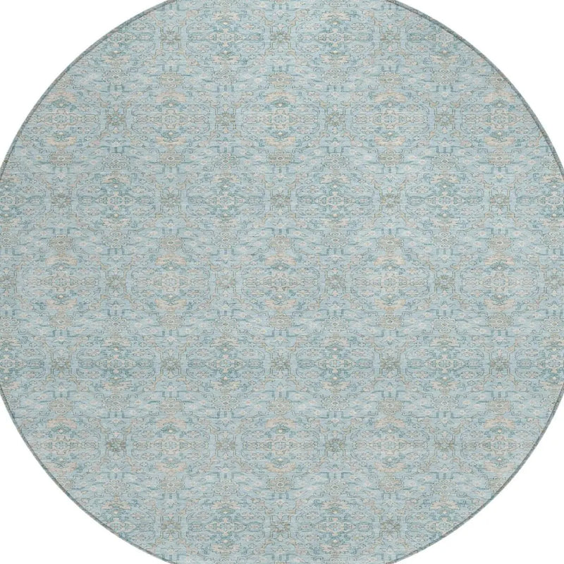 8' Sky Blue And Blue Round Oriental Washable Indoor Outdoor Area Rug Homeroots Outdoor