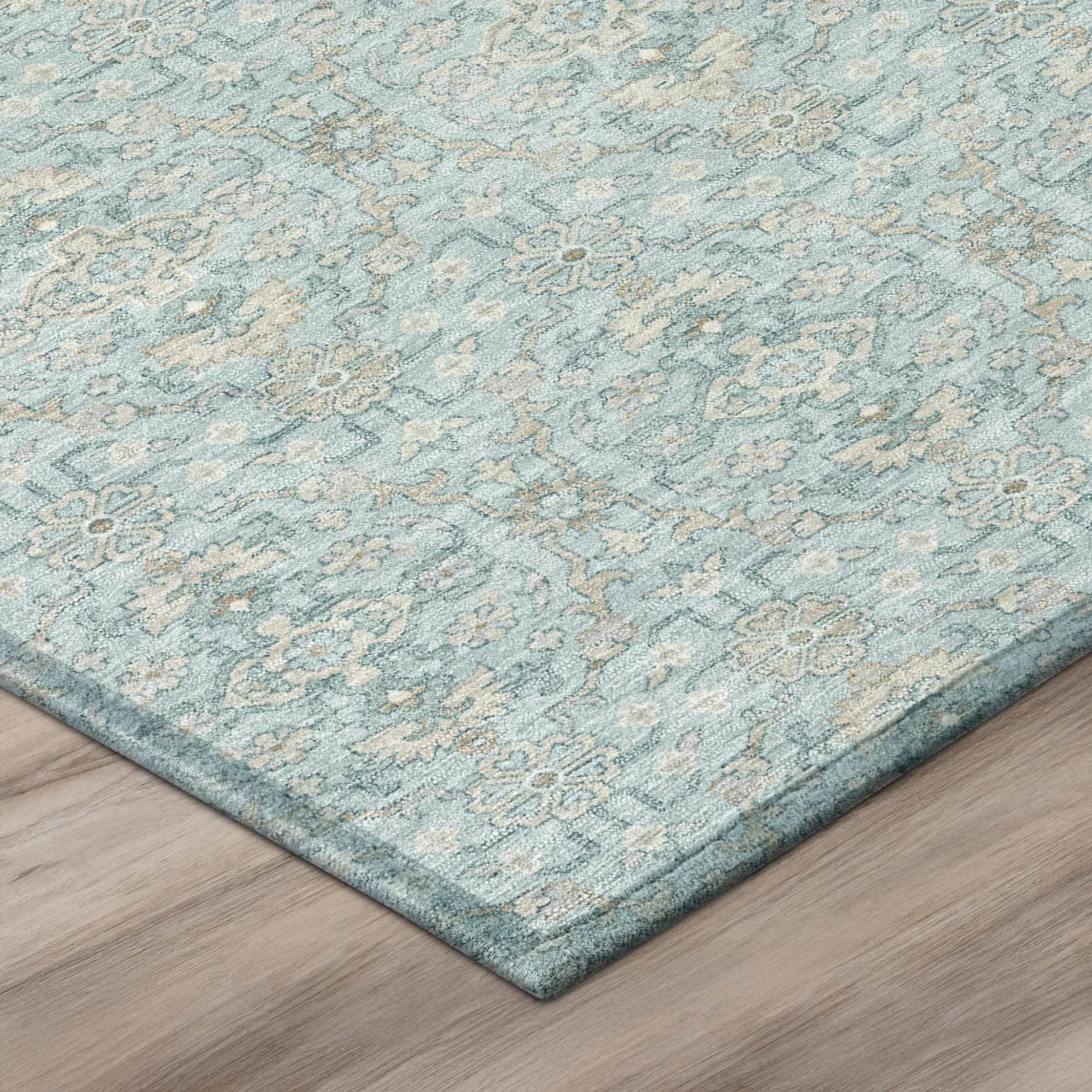 8' Sky Blue And Blue Round Oriental Washable Indoor Outdoor Area Rug Homeroots Outdoor