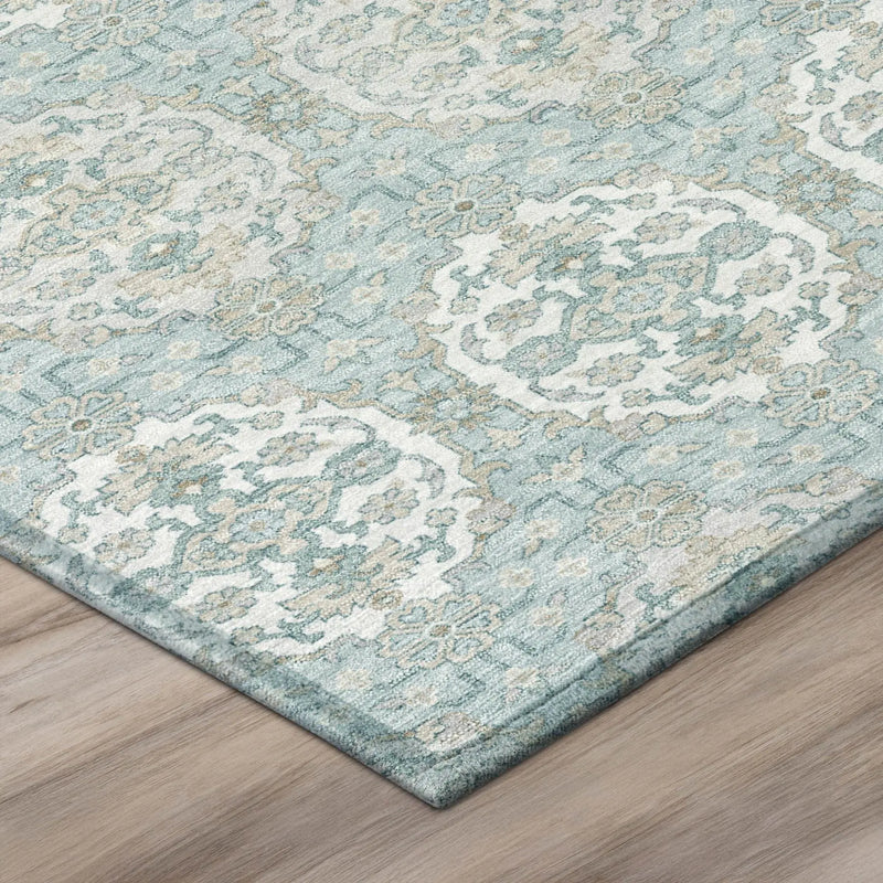 8' Sky Blue And Blue Round Striped Washable Indoor Outdoor Area Rug Homeroots Outdoor