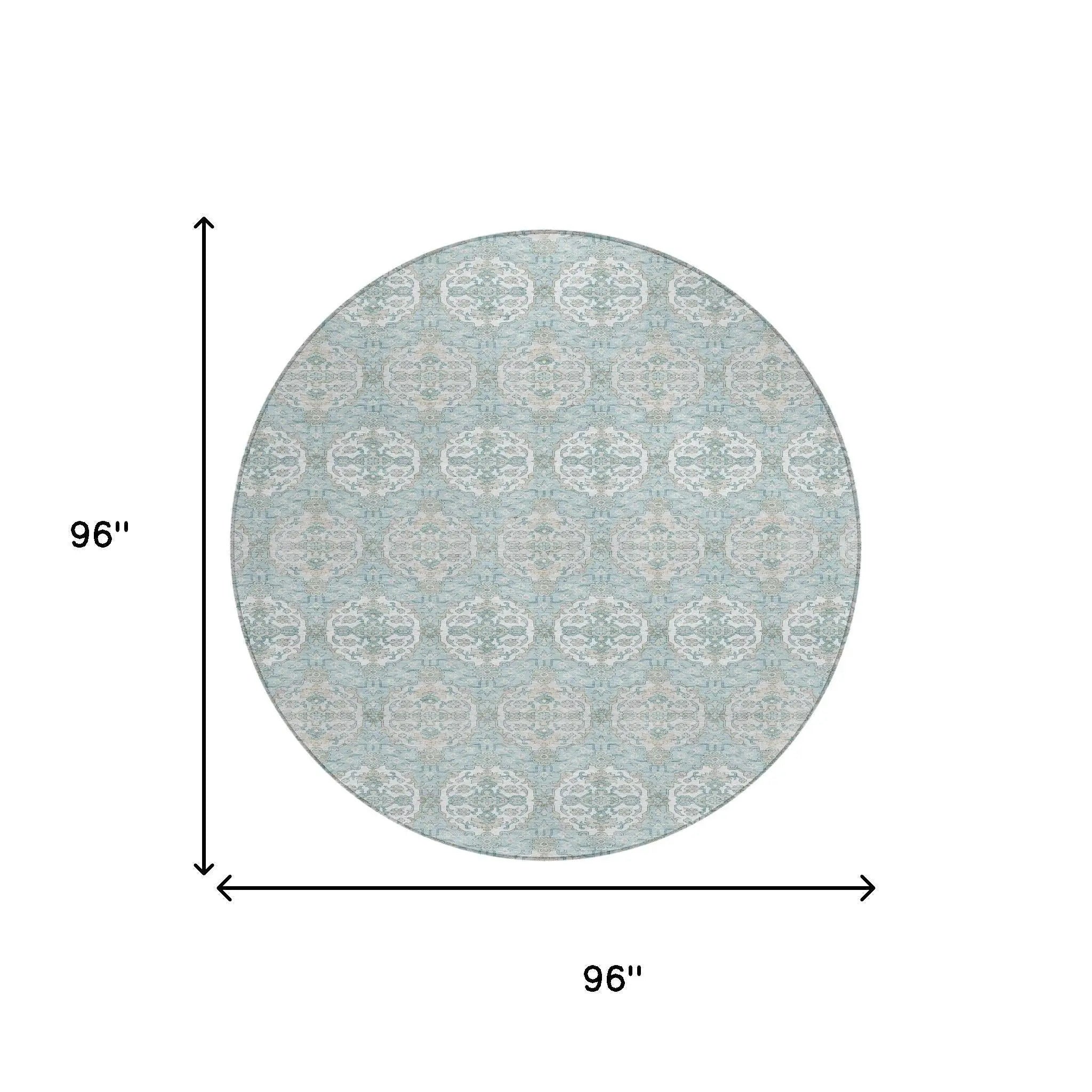 8' Sky Blue And Blue Round Striped Washable Indoor Outdoor Area Rug Homeroots Outdoor