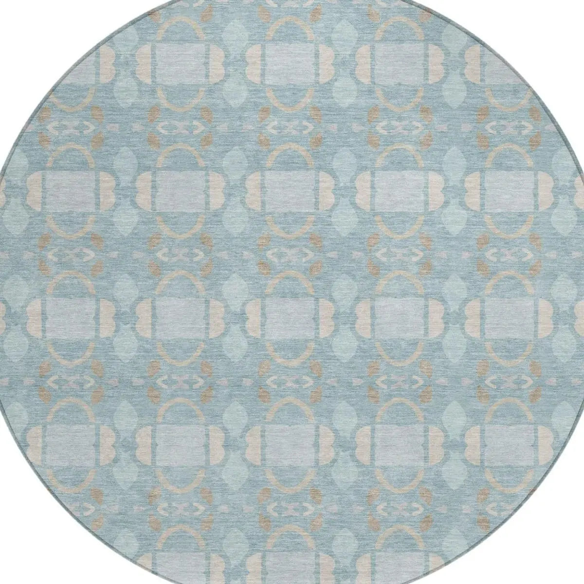 8' Sky Blue And Blue Round Striped Washable Indoor Outdoor Area Rug Homeroots Outdoor