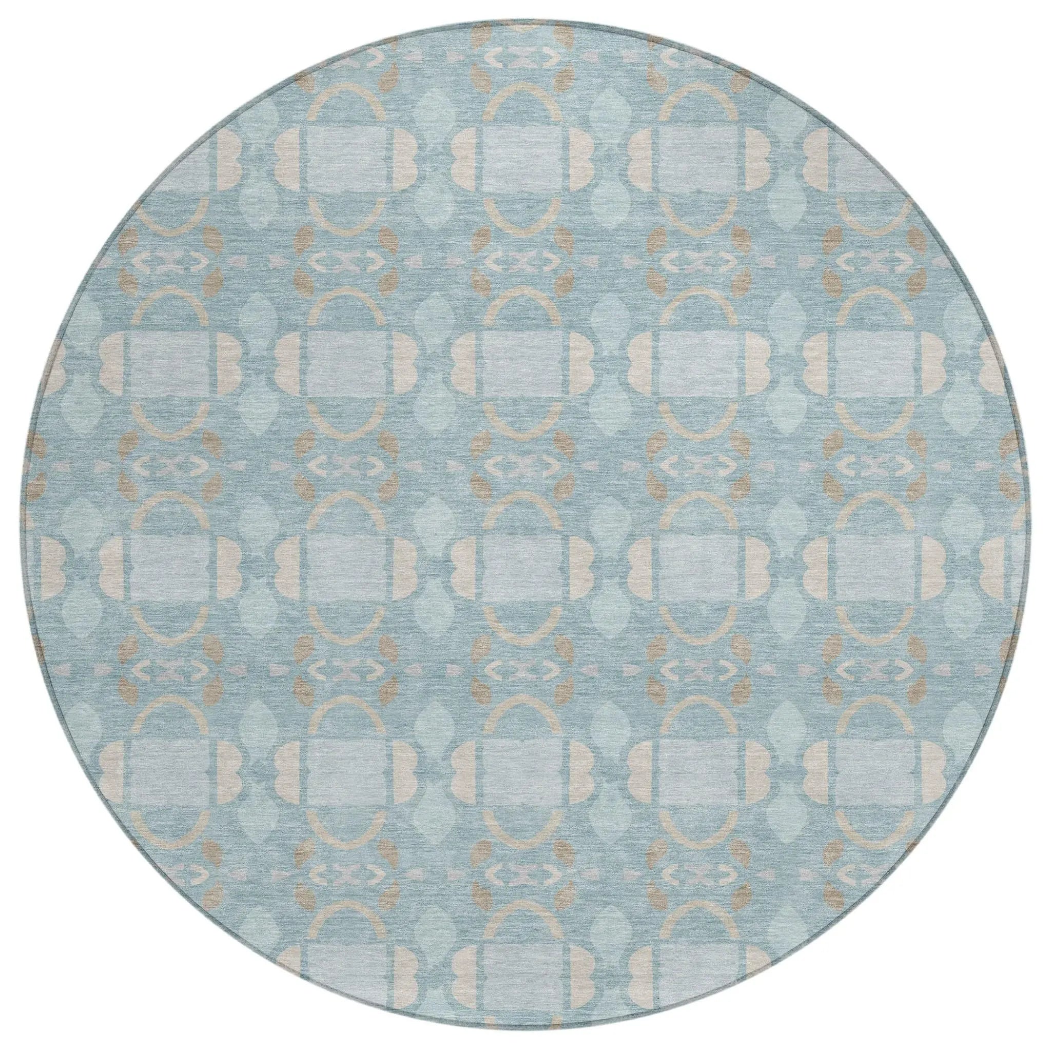 8' Sky Blue And Blue Round Striped Washable Indoor Outdoor Area Rug Homeroots Outdoor