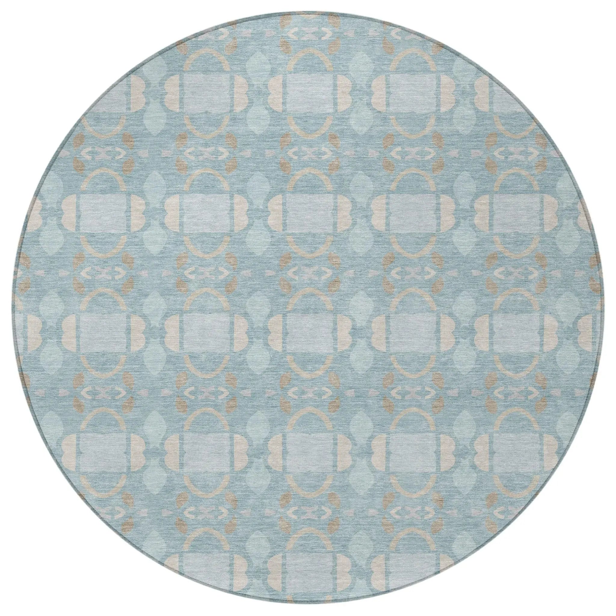 8' Sky Blue And Blue Round Striped Washable Indoor Outdoor Area Rug Homeroots Outdoor