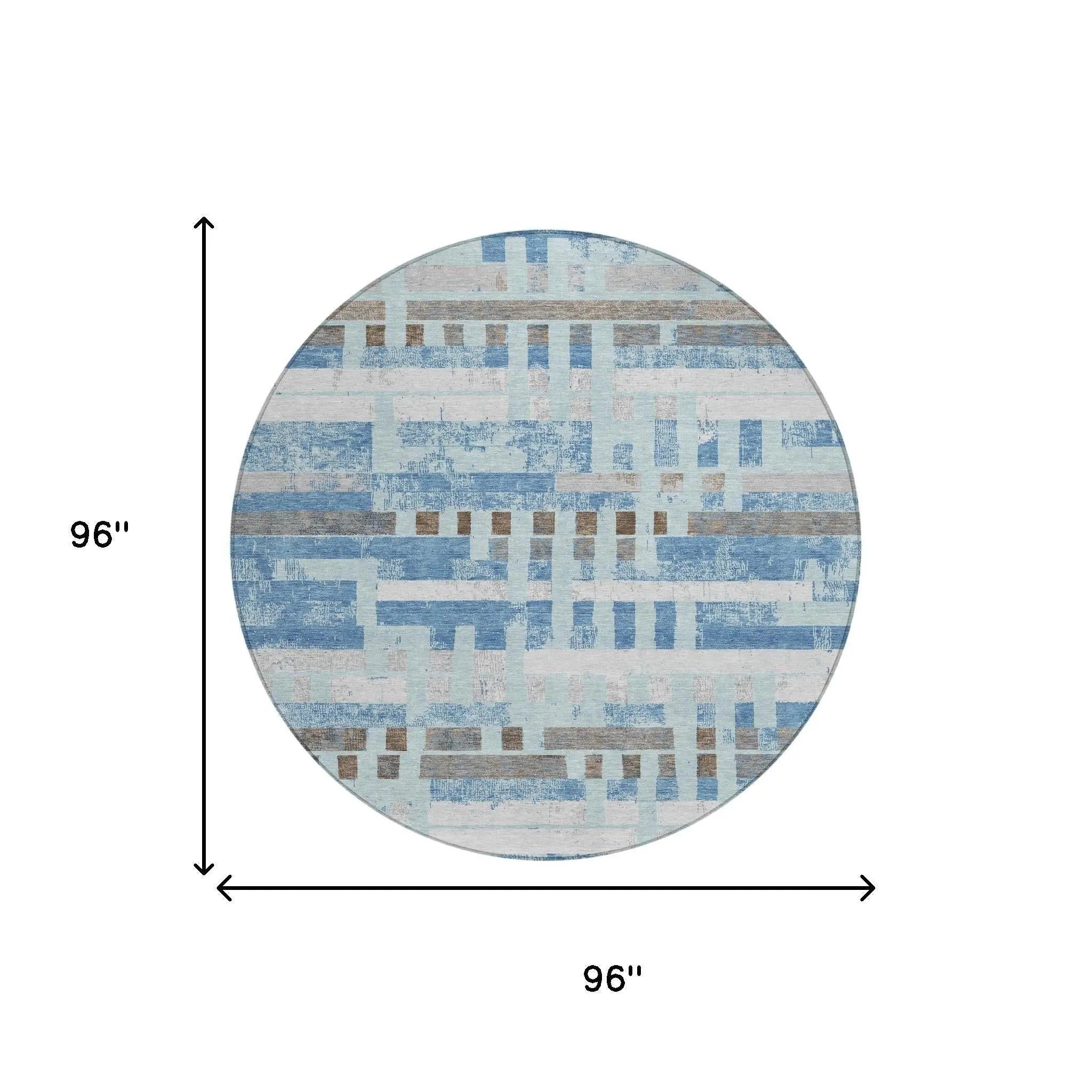 8' Sky Blue And Blue Round Striped Washable Indoor Outdoor Area Rug Homeroots Outdoor