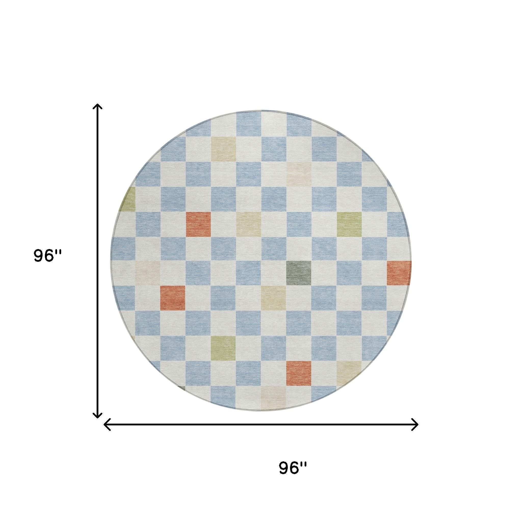 8' Sky Blue And Gray Round Geometric Washable Indoor Outdoor Area Rug Homeroots Outdoor
