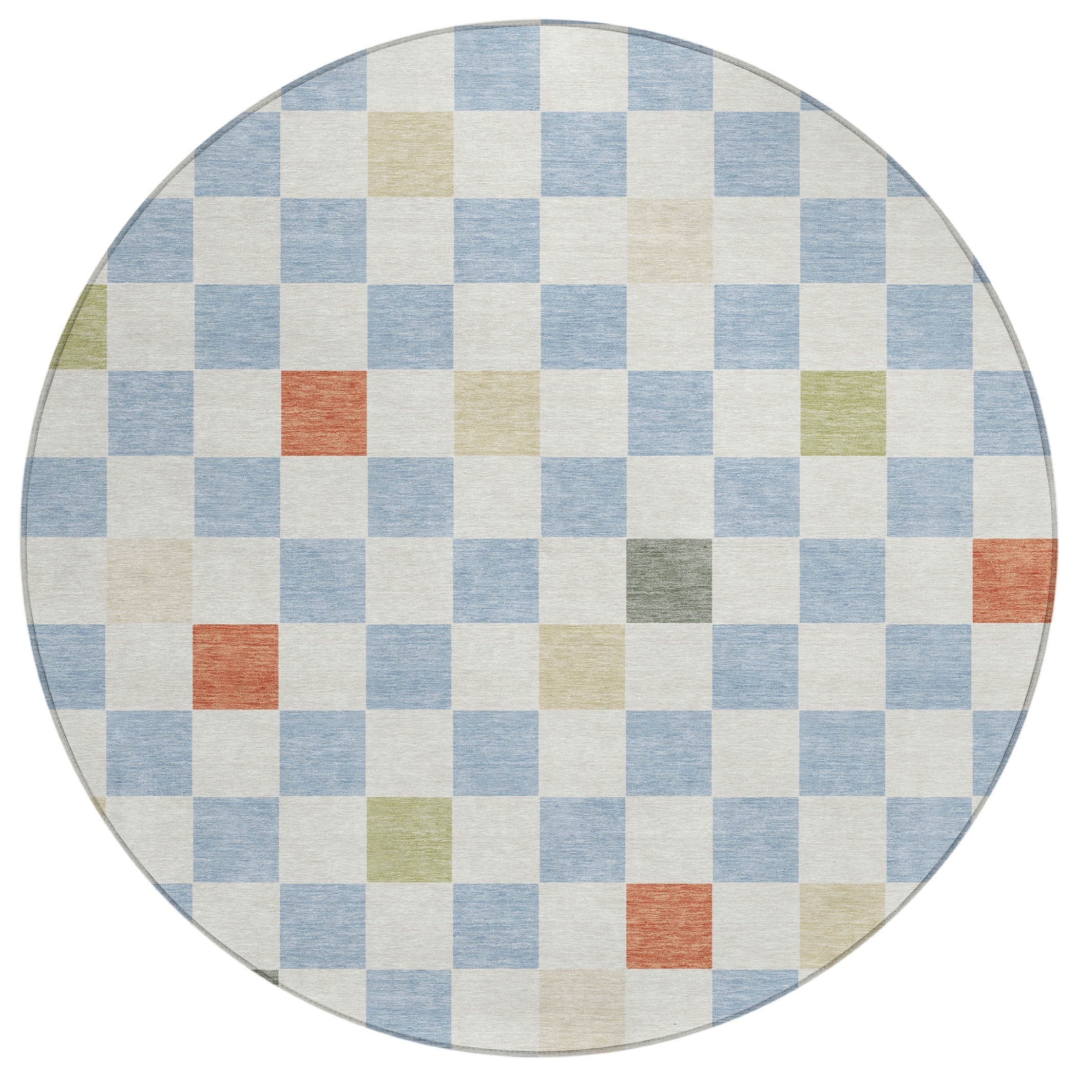 8' Sky Blue And Gray Round Geometric Washable Indoor Outdoor Area Rug Homeroots Outdoor