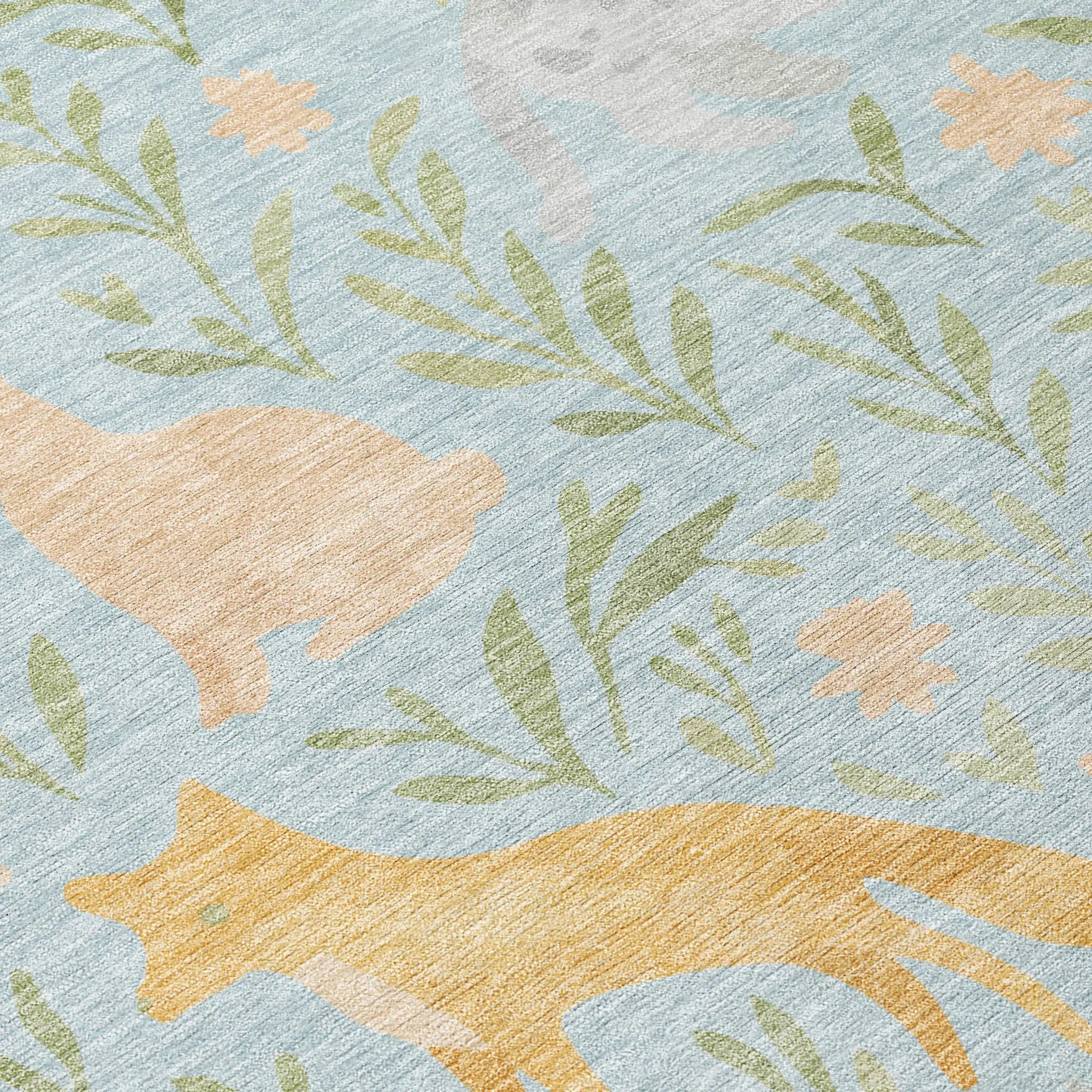 8' Sky Blue And Green Round Botanical Leaves Washable Indoor Outdoor Area Rug Homeroots Outdoor