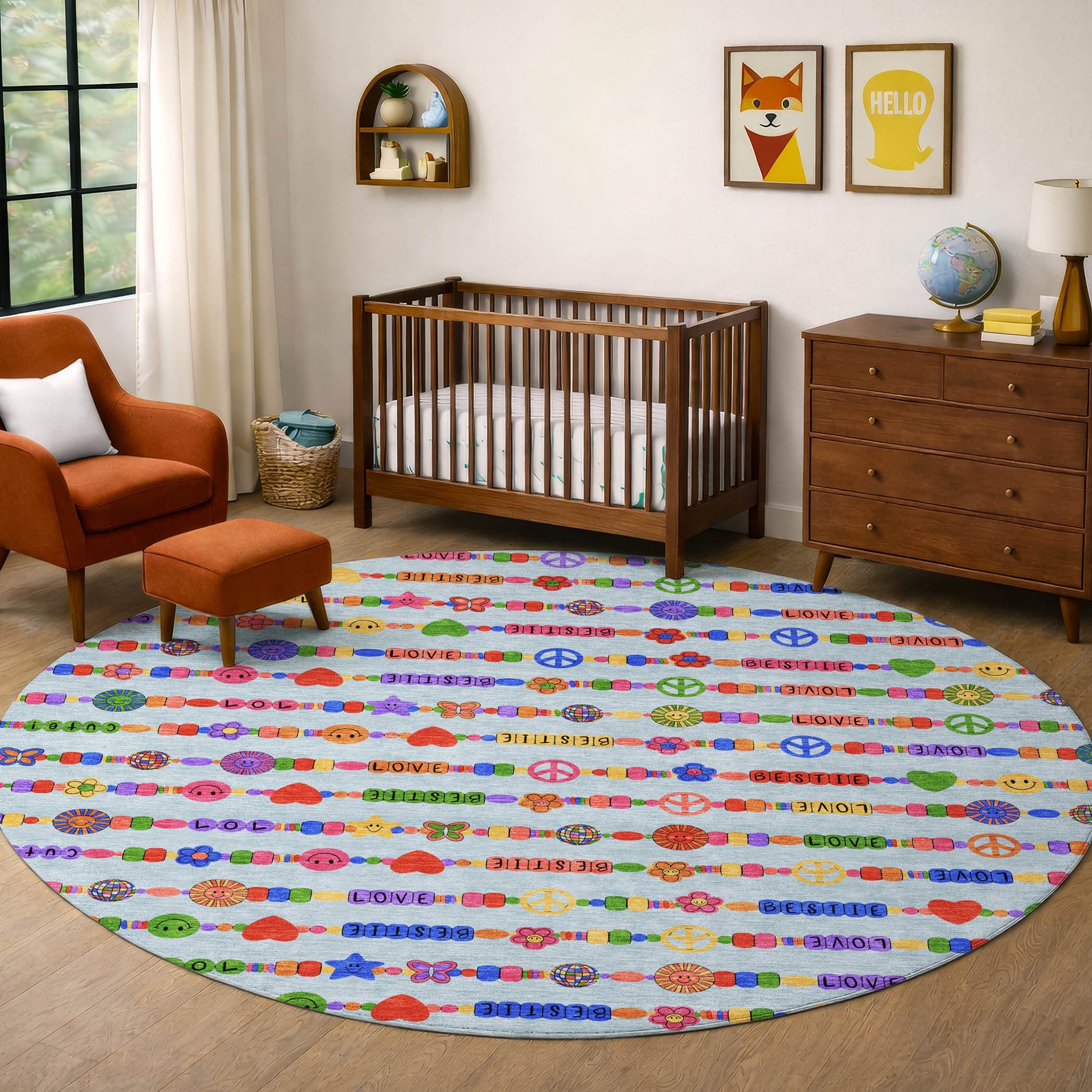 8' Sky Blue And Ivory Round Geometric Washable Indoor Outdoor Area Rug Homeroots Outdoor