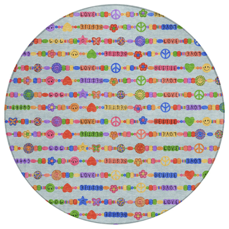 8' Sky Blue And Ivory Round Geometric Washable Indoor Outdoor Area Rug Homeroots Outdoor