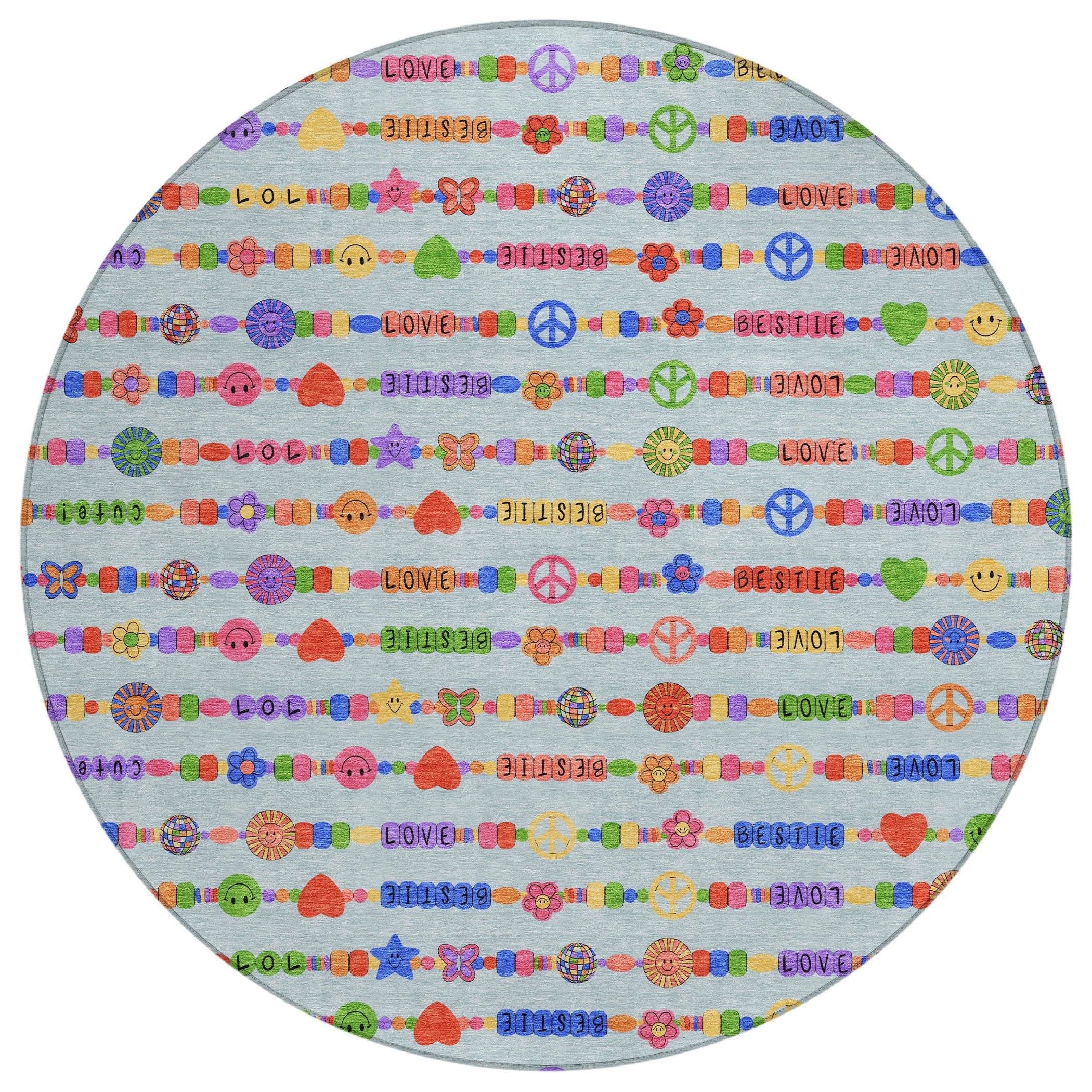 8' Sky Blue And Ivory Round Geometric Washable Indoor Outdoor Area Rug Homeroots Outdoor