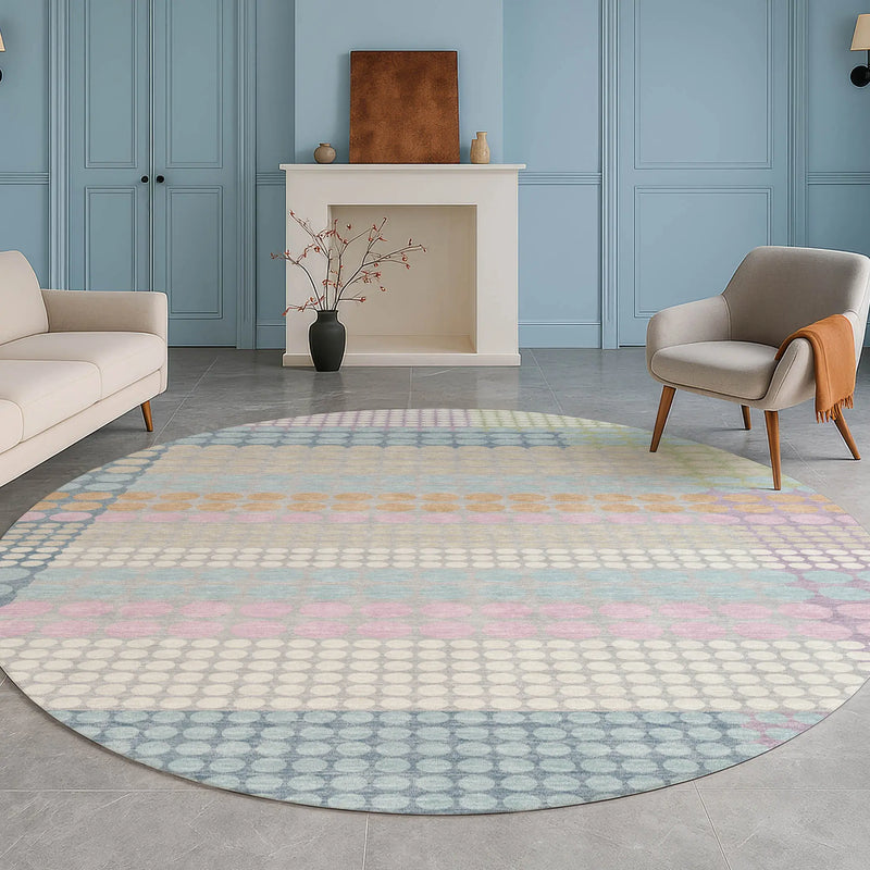 8' Sky Blue And Lavender Round Geometric Washable Indoor Outdoor Area Rug Homeroots Outdoor