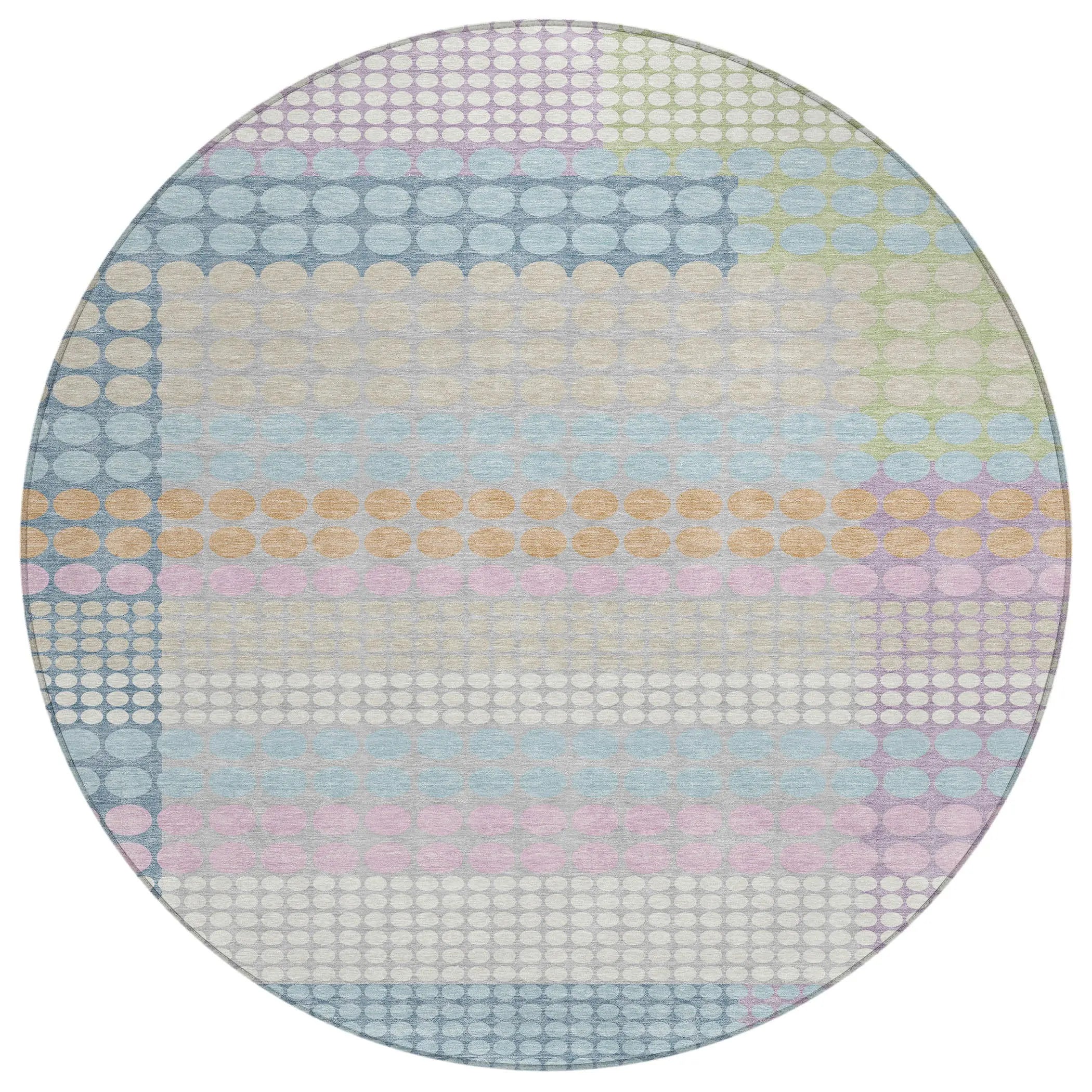 8' Sky Blue And Lavender Round Geometric Washable Indoor Outdoor Area Rug Homeroots Outdoor