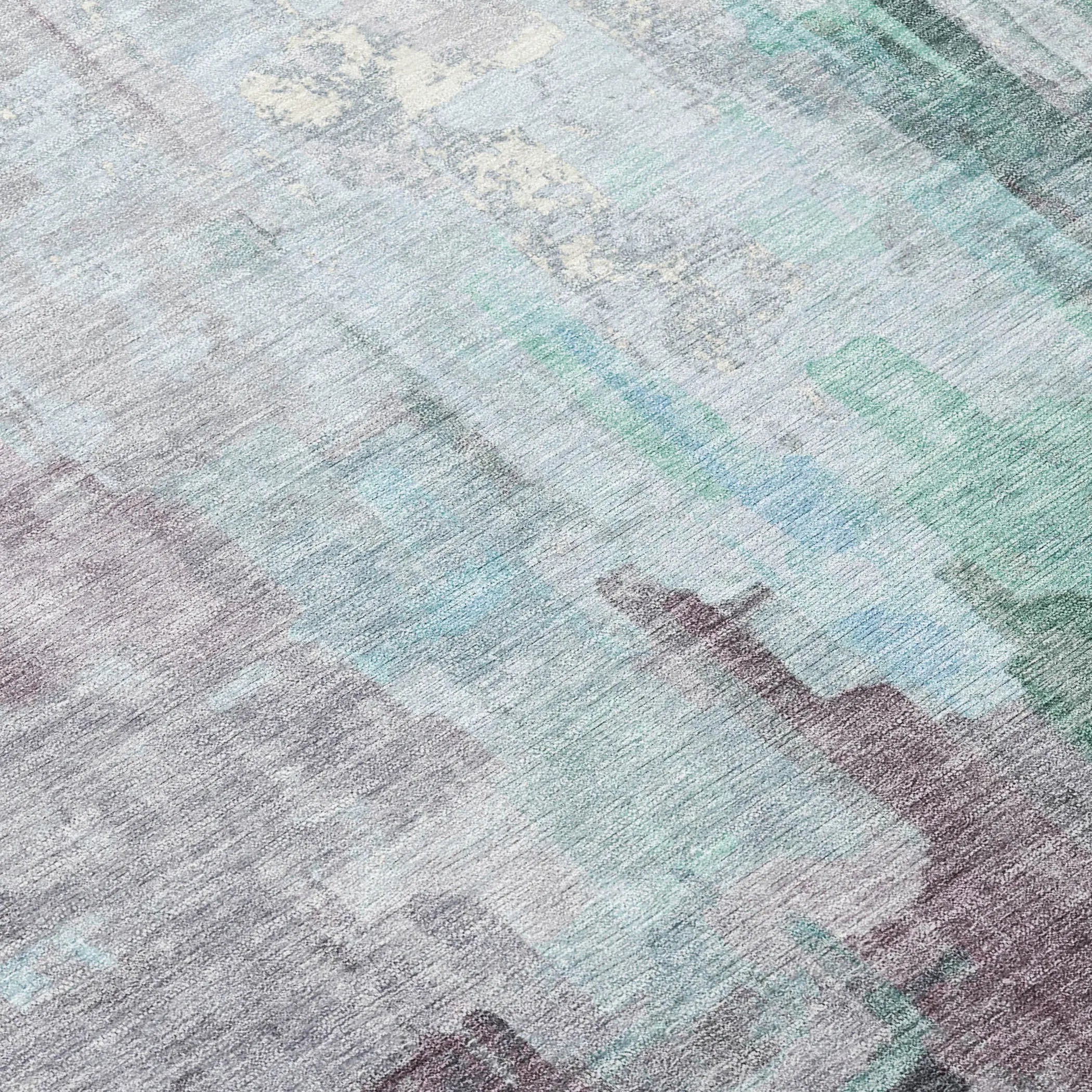 8' Sky Blue And Mauve Round Abstract Washable Indoor Outdoor Area Rug Homeroots Outdoor