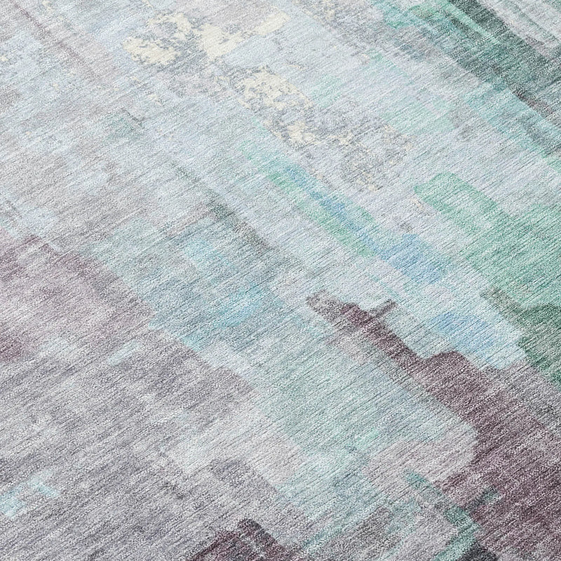 8' Sky Blue And Mauve Round Abstract Washable Indoor Outdoor Area Rug Homeroots Outdoor