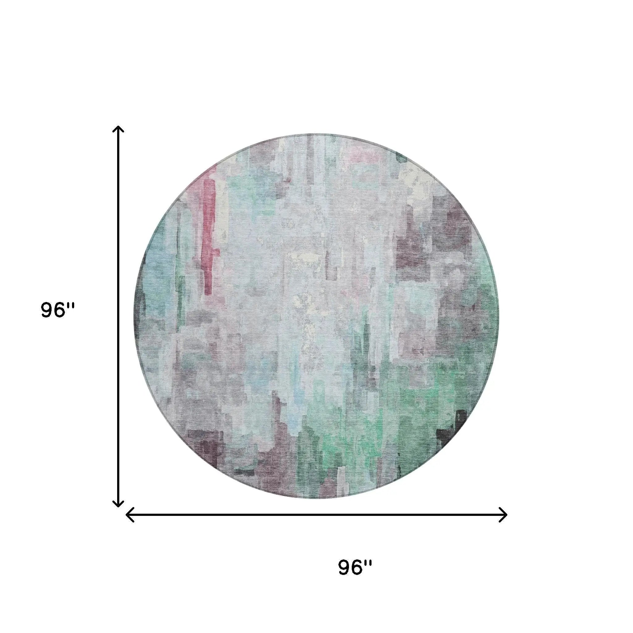 8' Sky Blue And Mauve Round Abstract Washable Indoor Outdoor Area Rug Homeroots Outdoor