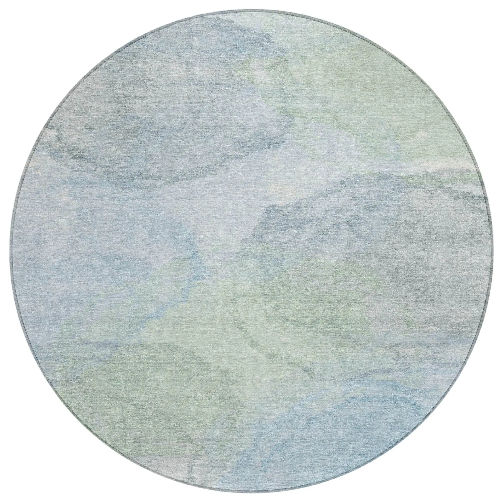 8' Sky Blue And Mint Green Round Abstract Washable Indoor Outdoor Area Rug Homeroots Outdoor