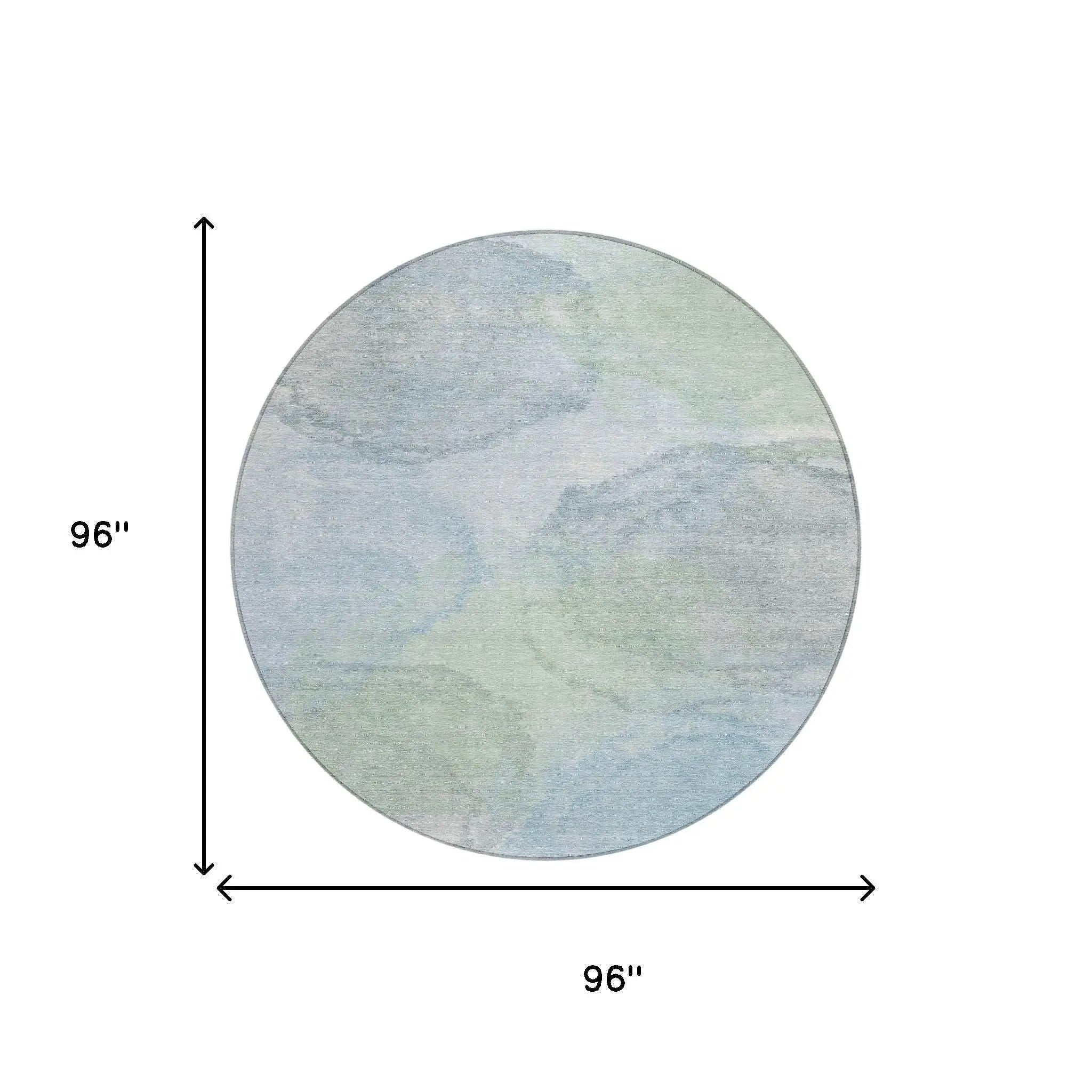 8' Sky Blue And Mint Green Round Abstract Washable Indoor Outdoor Area Rug Homeroots Outdoor
