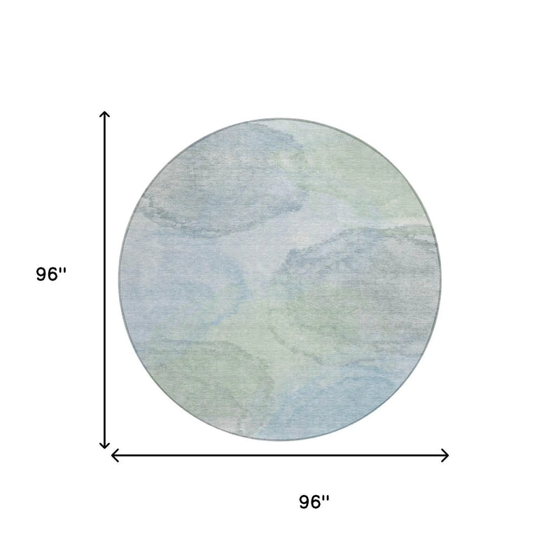 8' Sky Blue And Mint Green Round Abstract Washable Indoor Outdoor Area Rug Homeroots Outdoor