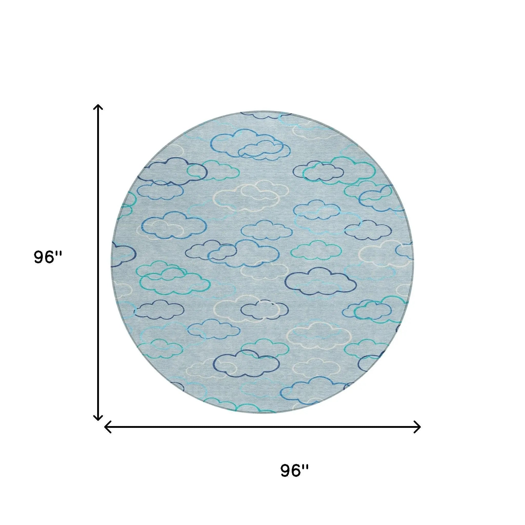 8' Sky Blue And Navy Blue Round Abstract Washable Indoor Outdoor Area Rug Homeroots Outdoor