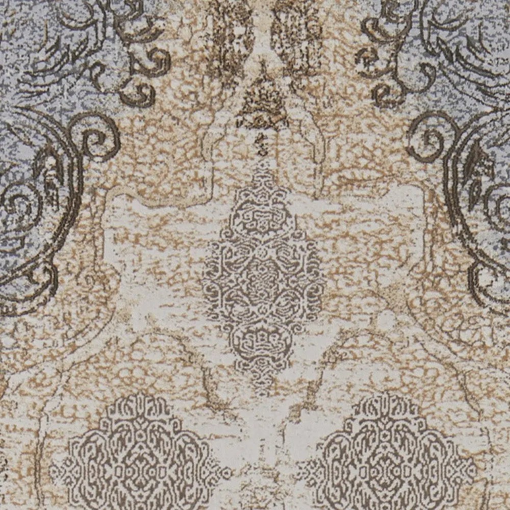 8' Tan And Gray Medallion Distressed Runner Rug Homeroots Home Decor