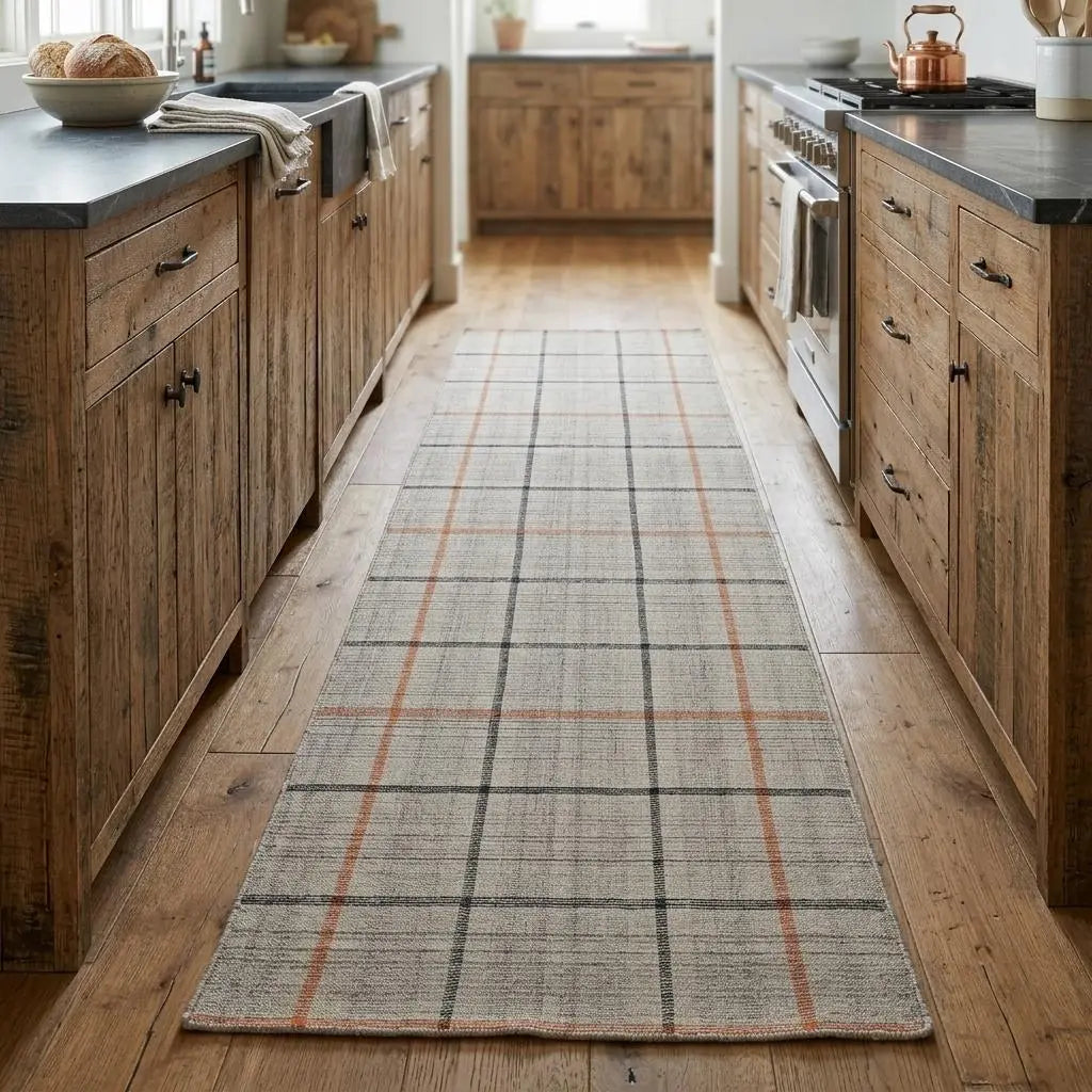 8' Tan Orange And Gray Plaid Hand Woven Area Rug Homeroots Home Decor