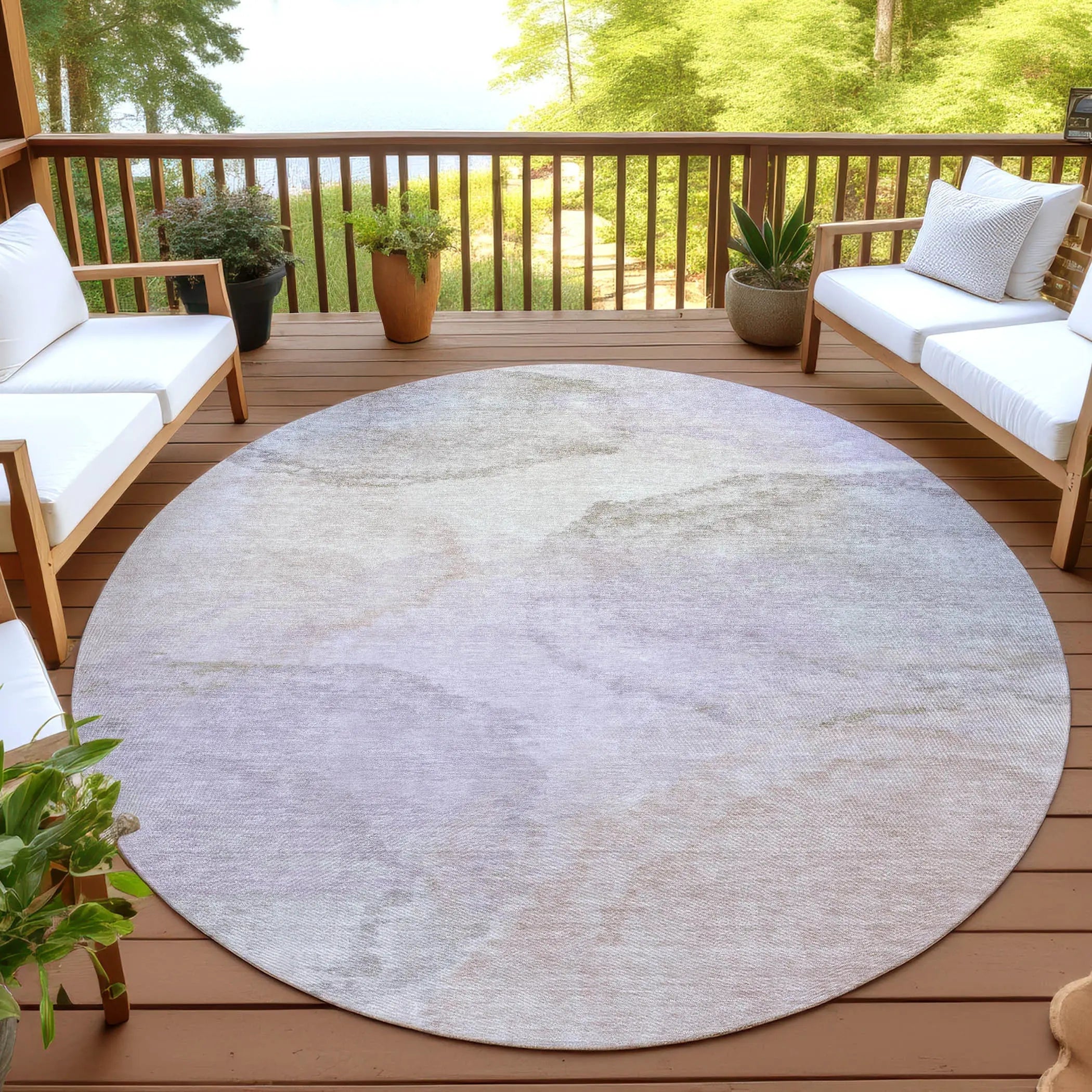 8' Taupe And Beige Round Abstract Washable Indoor Outdoor Area Rug Homeroots Outdoor