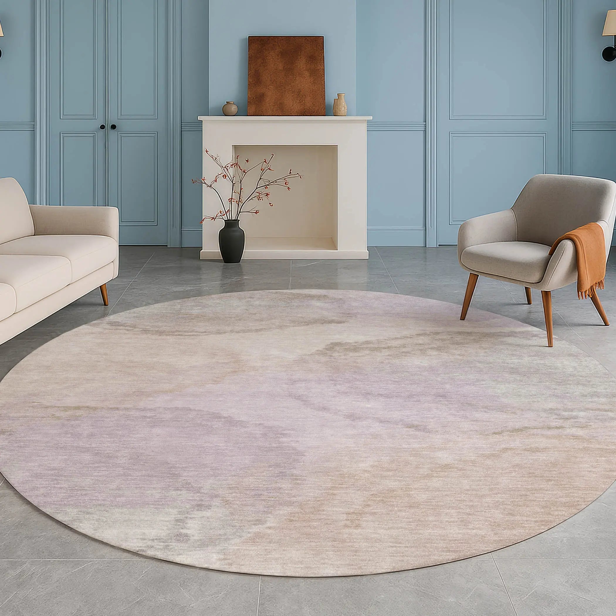 8' Taupe And Beige Round Abstract Washable Indoor Outdoor Area Rug Homeroots Outdoor