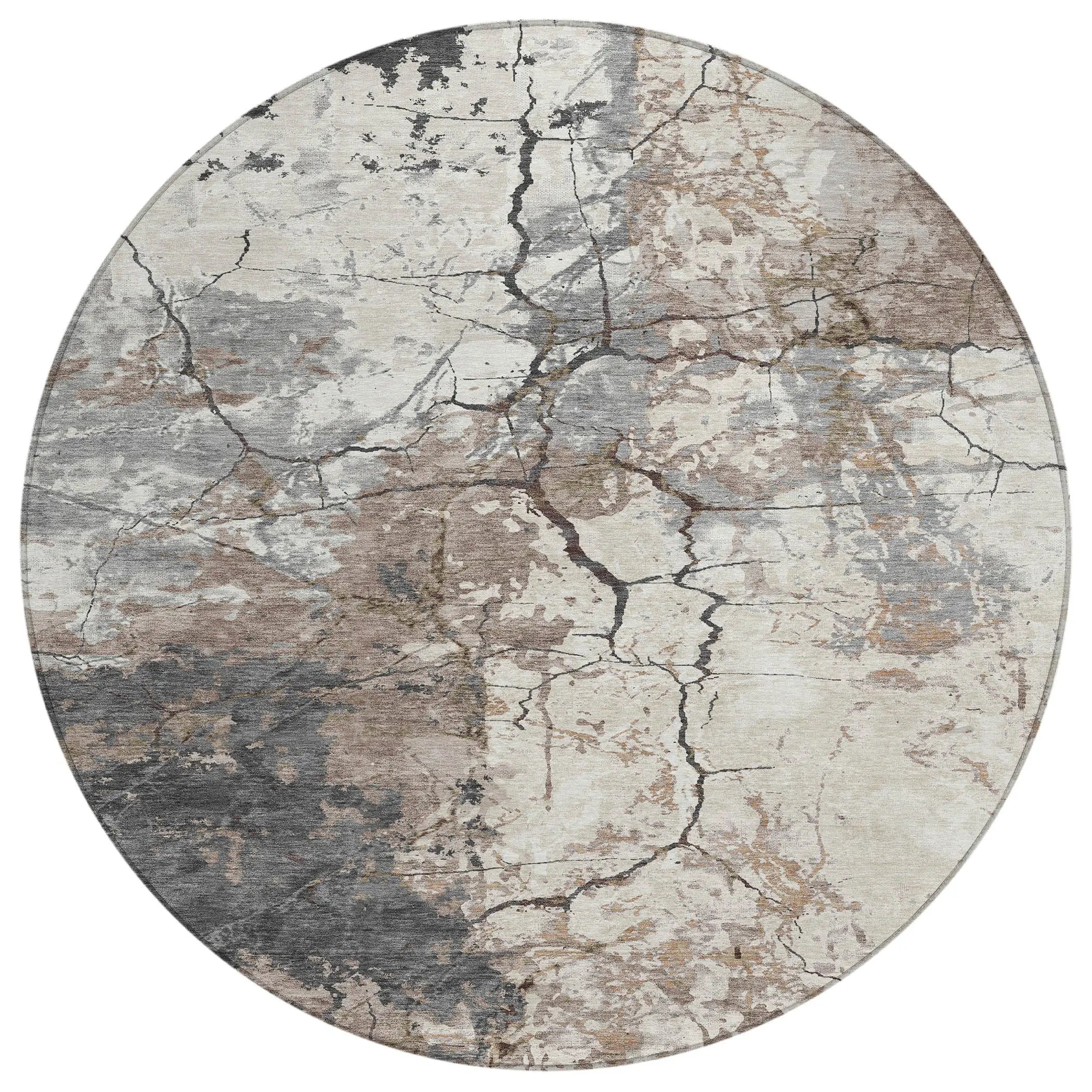8' Taupe And Beige Round Abstract Washable Indoor Outdoor Area Rug Homeroots Outdoor