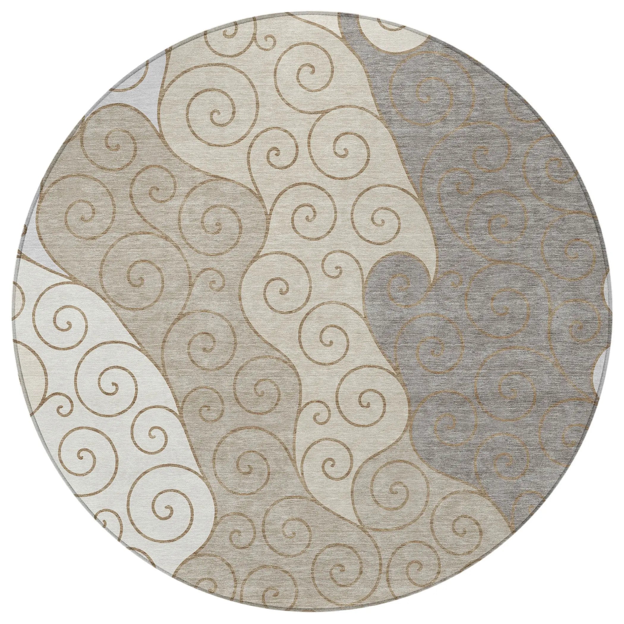 8' Taupe And Beige Round Abstract Washable Indoor Outdoor Area Rug Homeroots Outdoor