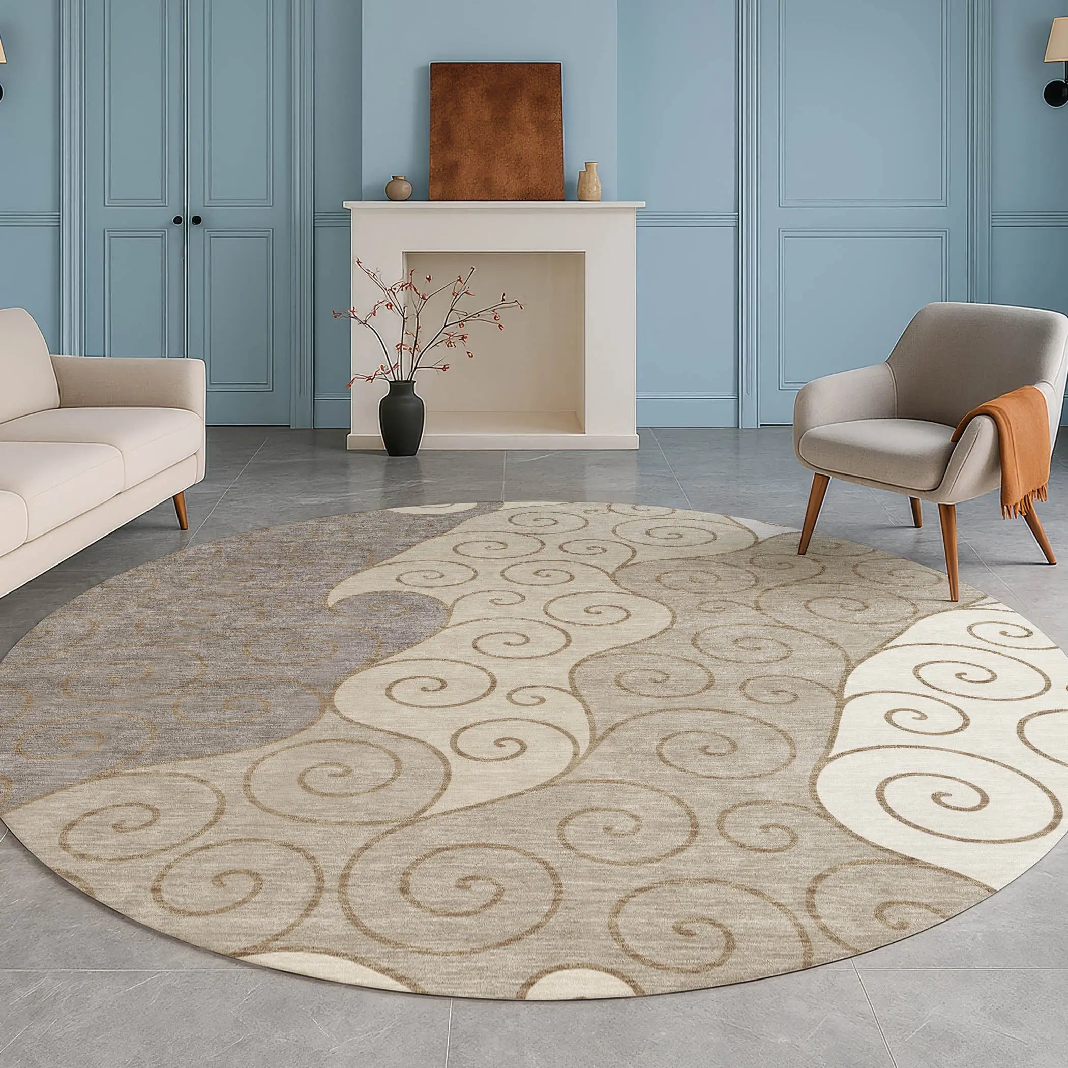 8' Taupe And Beige Round Abstract Washable Indoor Outdoor Area Rug Homeroots Outdoor