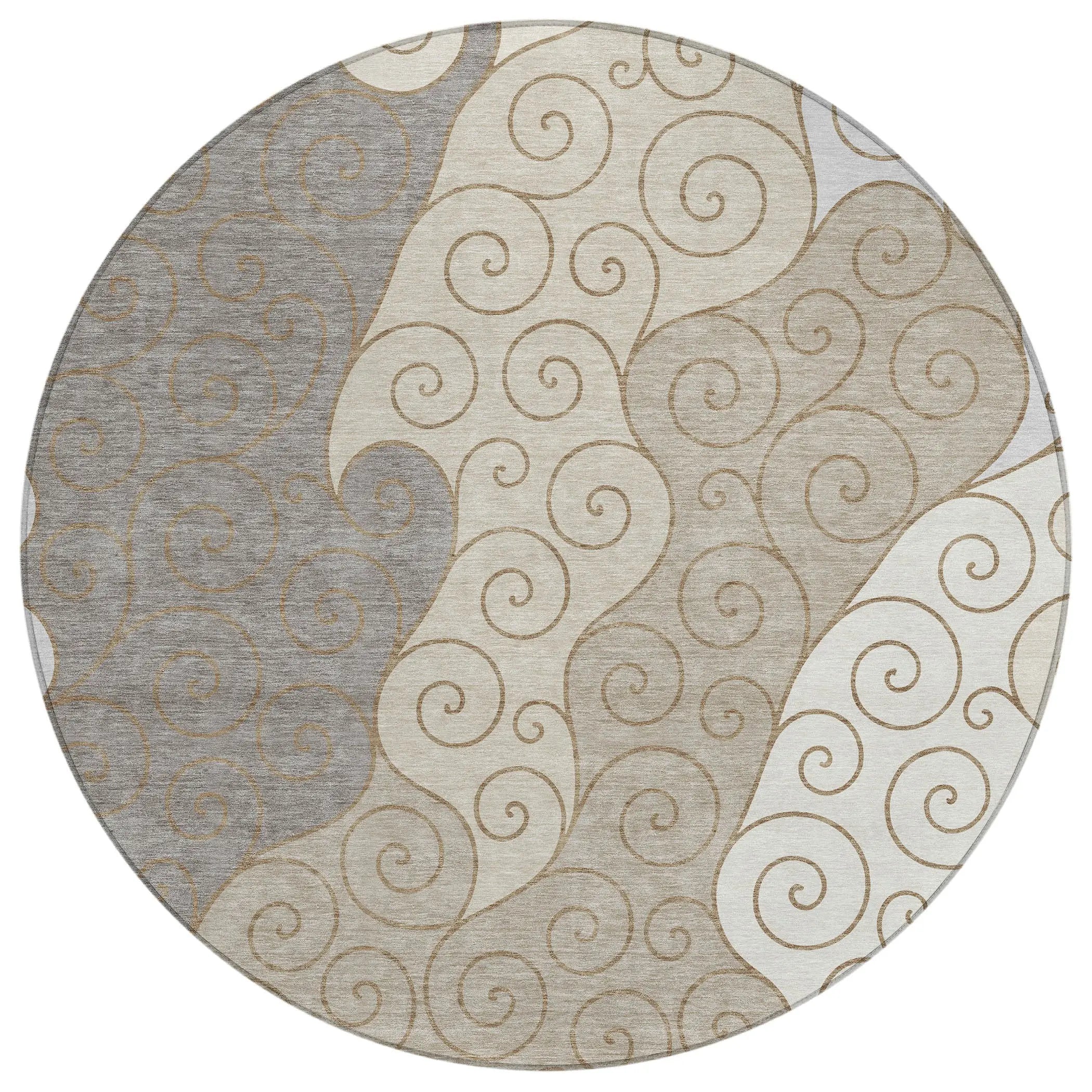 8' Taupe And Beige Round Abstract Washable Indoor Outdoor Area Rug Homeroots Outdoor