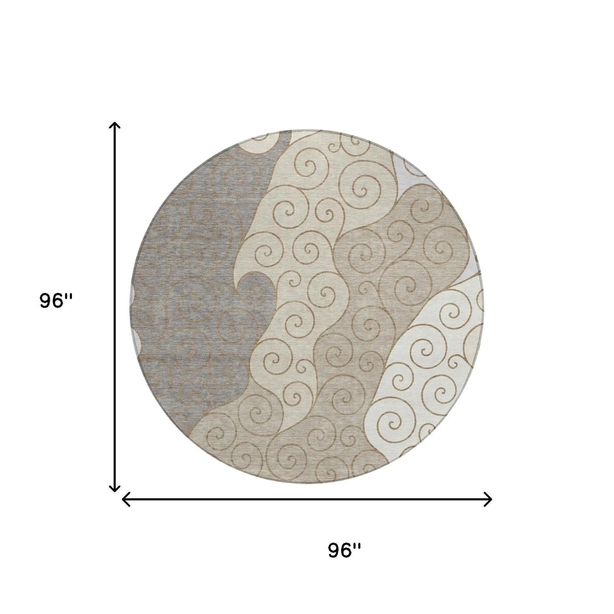 8' Taupe And Beige Round Abstract Washable Indoor Outdoor Area Rug Homeroots Outdoor
