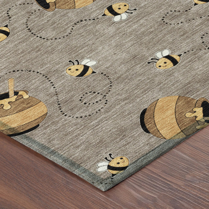 8' Taupe And Beige Round Geometric Washable Indoor Outdoor Area Rug Homeroots Outdoor