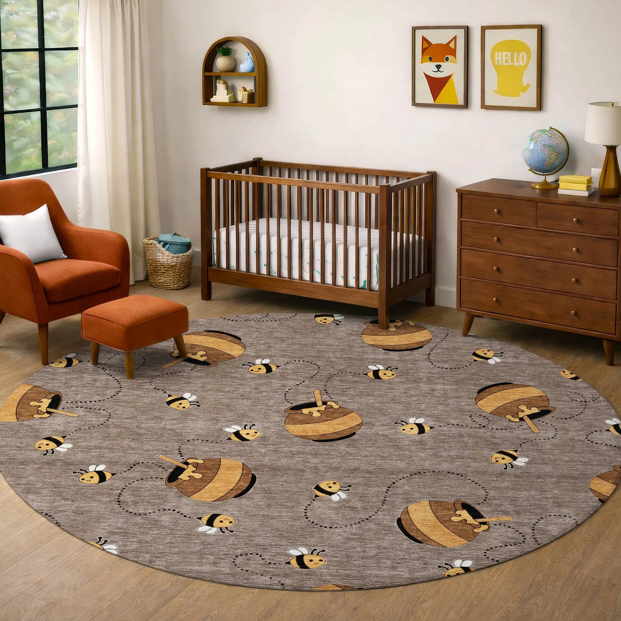 8' Taupe And Beige Round Geometric Washable Indoor Outdoor Area Rug Homeroots Outdoor