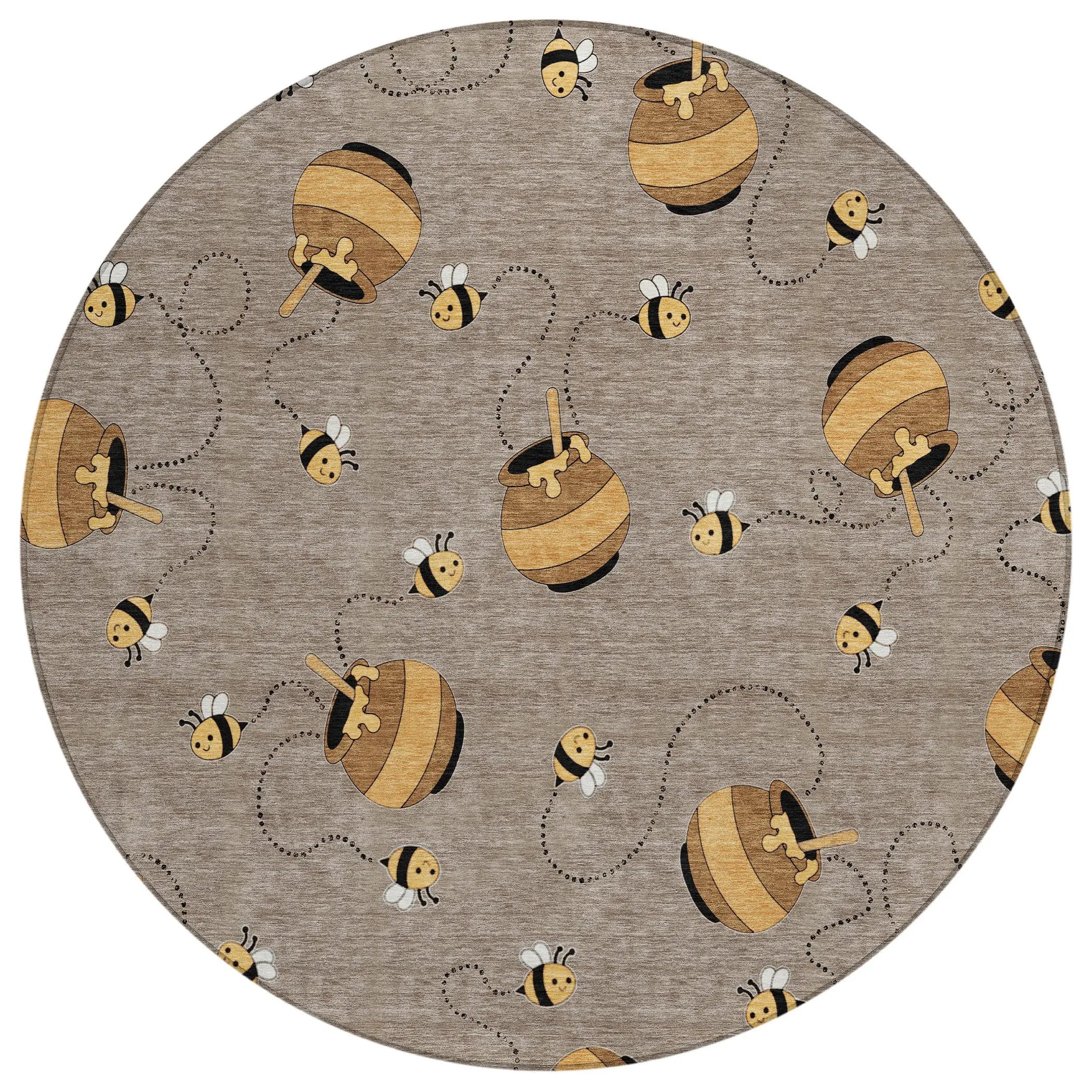 8' Taupe And Beige Round Geometric Washable Indoor Outdoor Area Rug Homeroots Outdoor